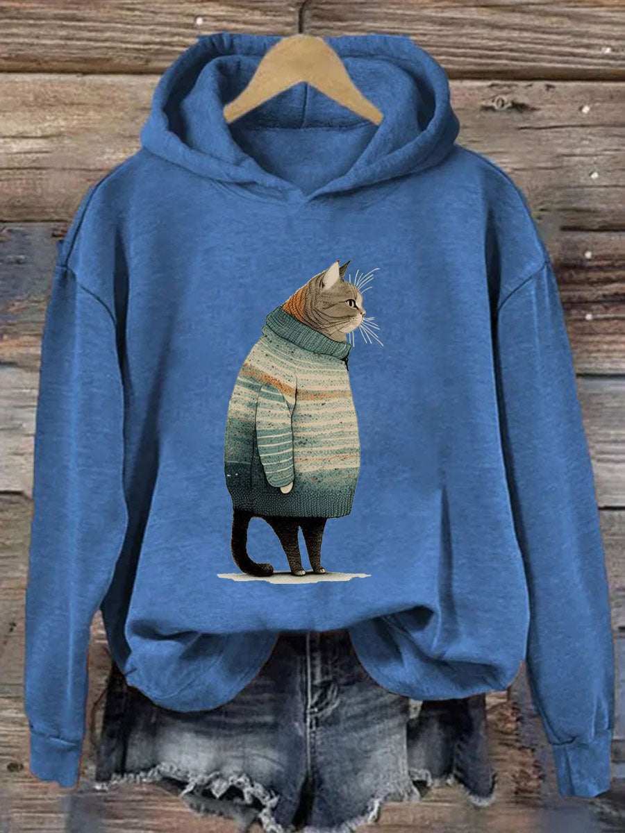 Fat Gray Cat in Hoodie