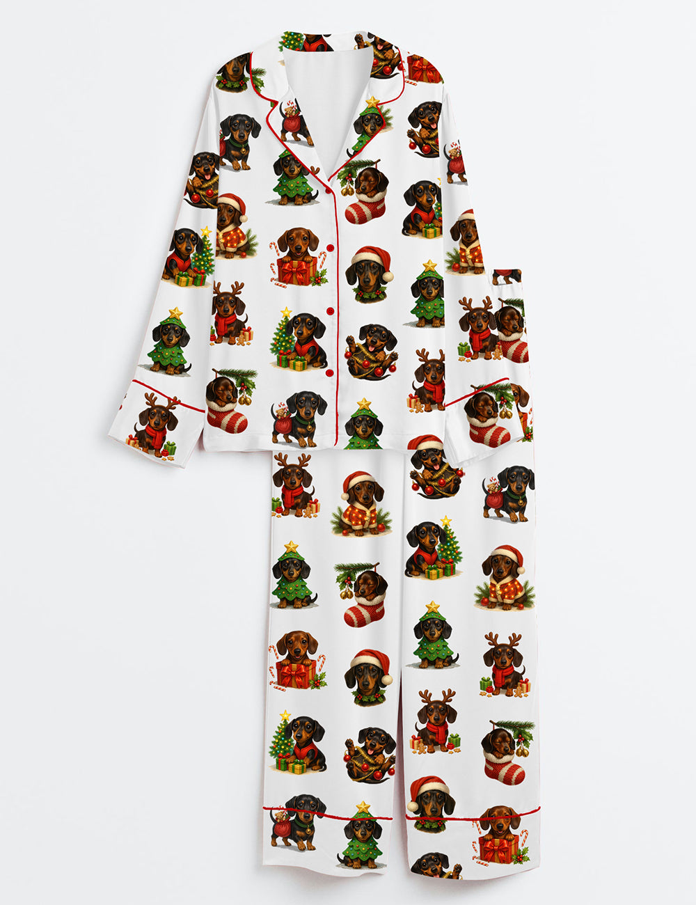 Christmas Dachshund Holiday Wiener Dog Lover Long Sleeve Satin Pajama Set