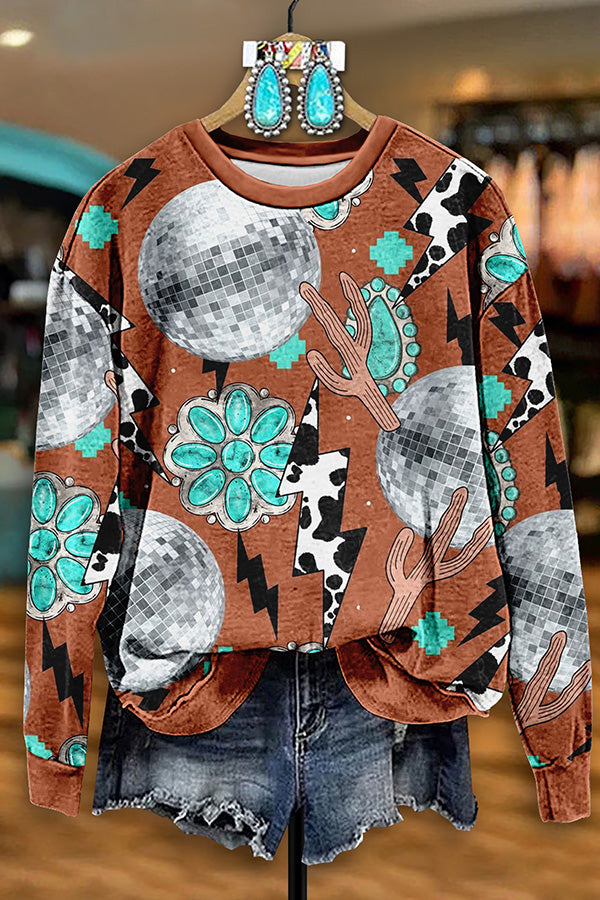 Vintage Western Turquoise Print Sweatshirt