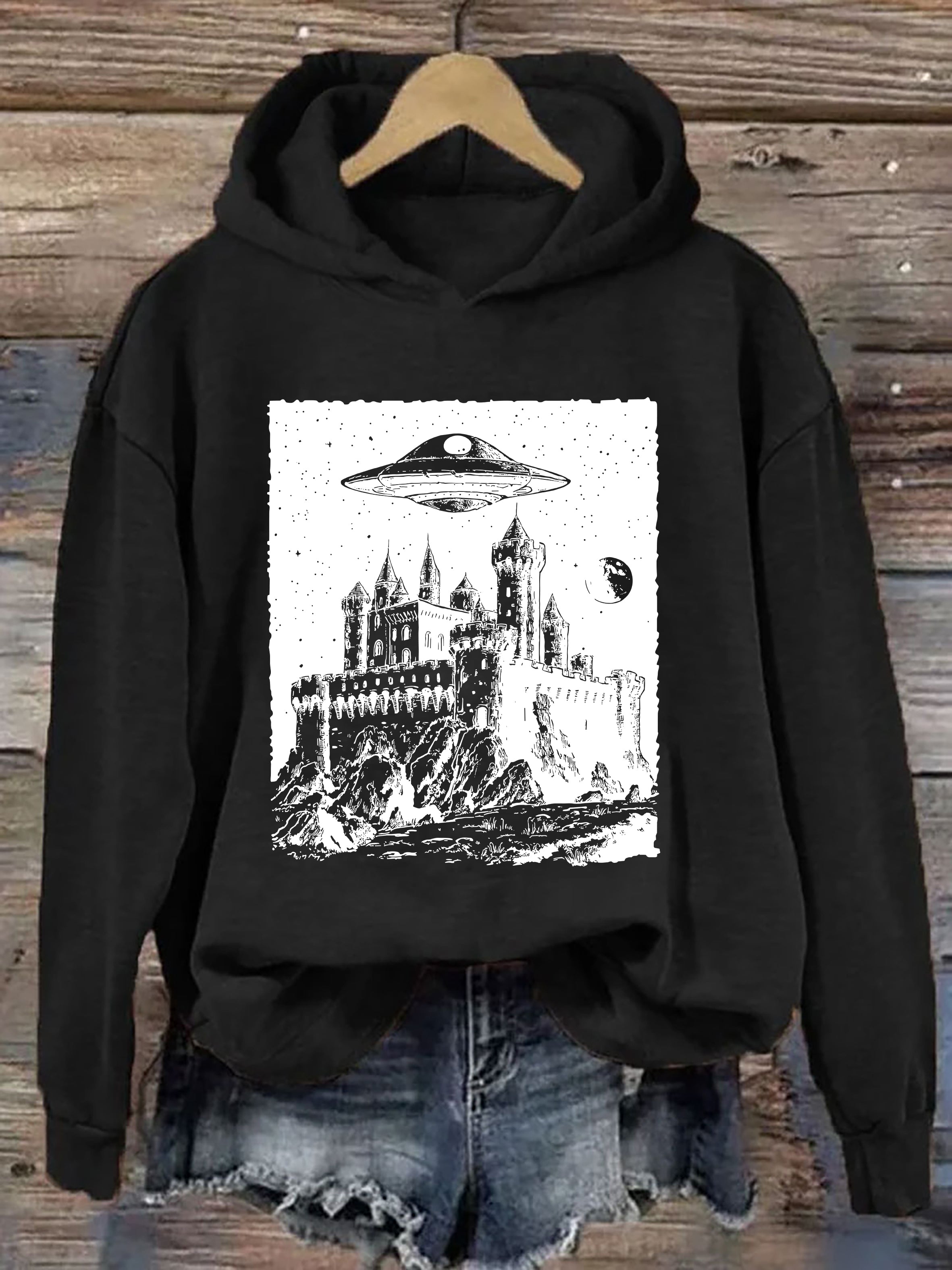 UFO Castle Vintage Graphic Hoodie