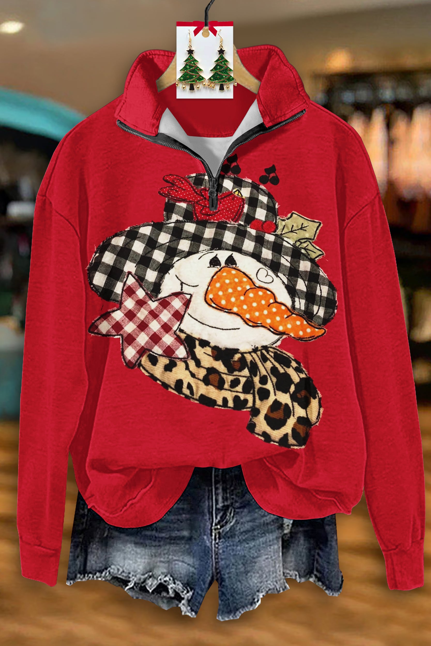 Cute Christmas Snowman Zip-Up Sweatshirt