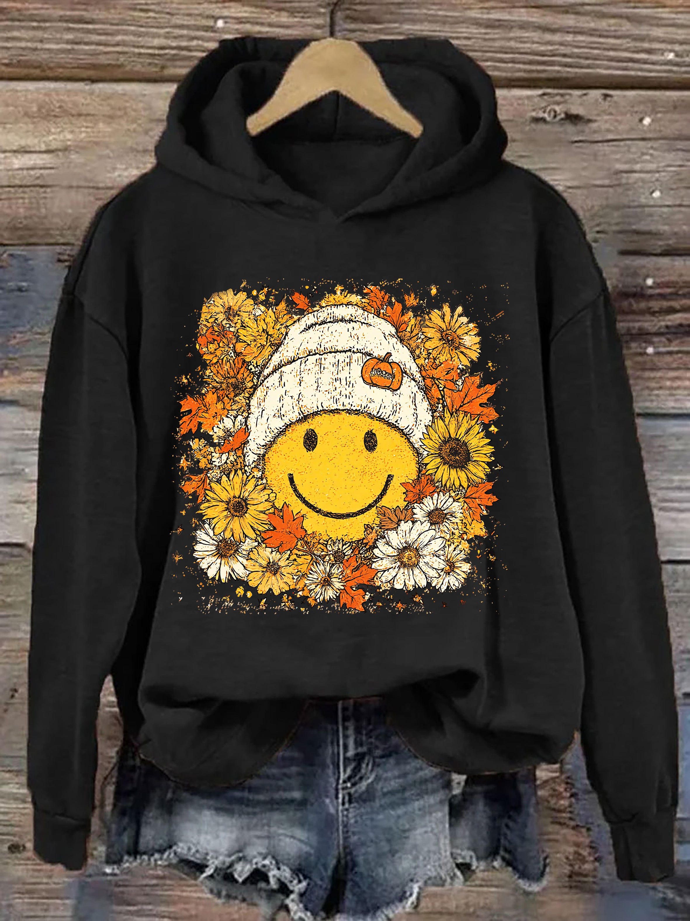 Floral Fall Smiley Face Hoodie