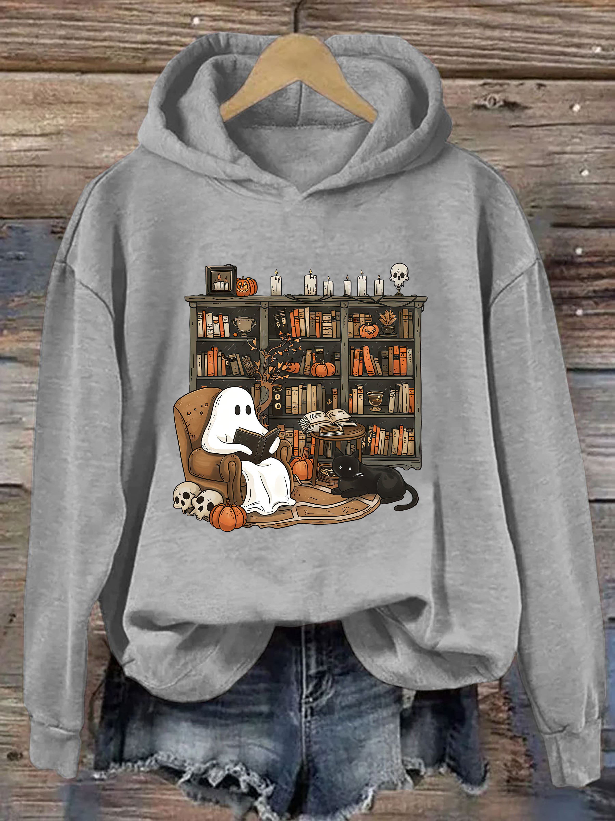 Retro Ghost Reading Books Hoodie