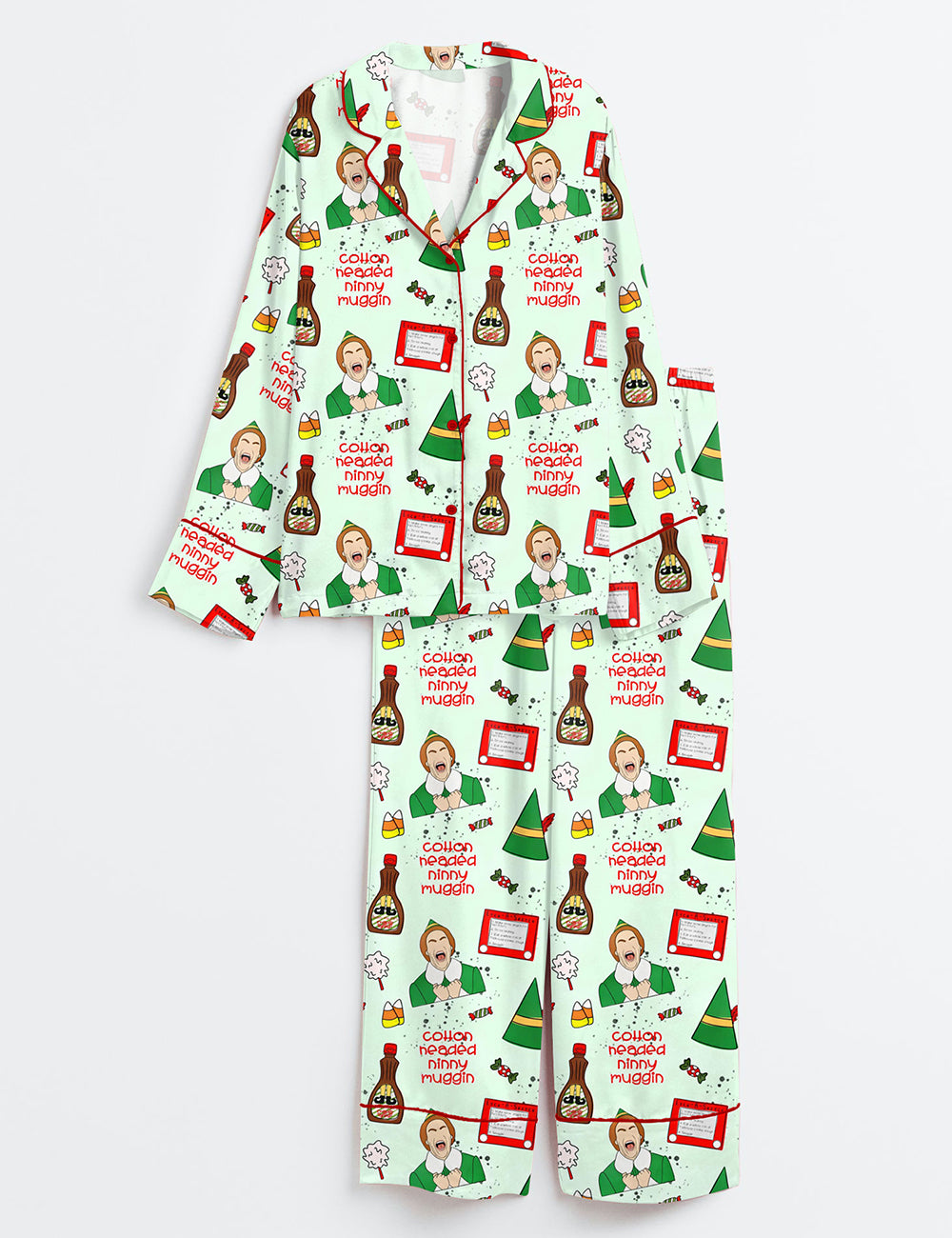 Women's Christmas Elf Long Sleeve Satin Pajama Set