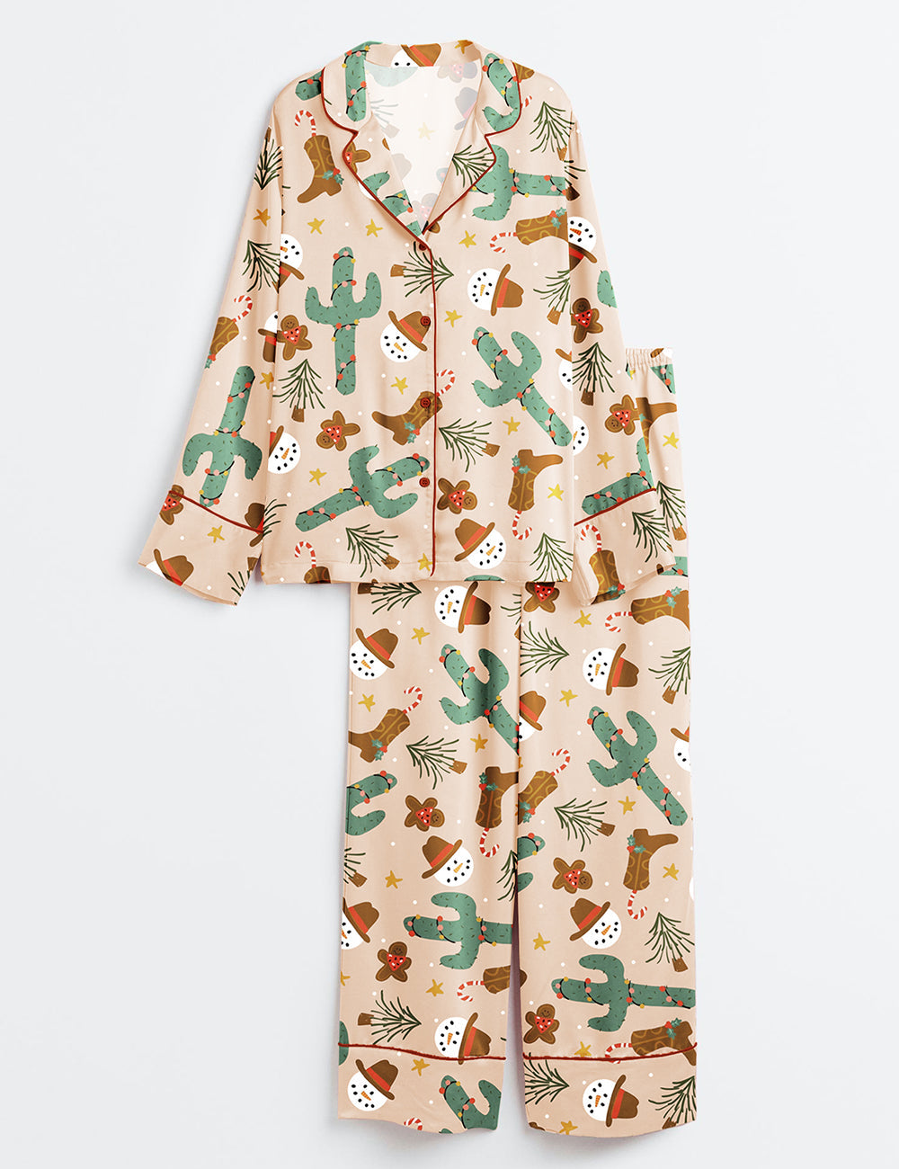 Women's Western Cowboy Boots Long Sleeve Satin Pajama Set