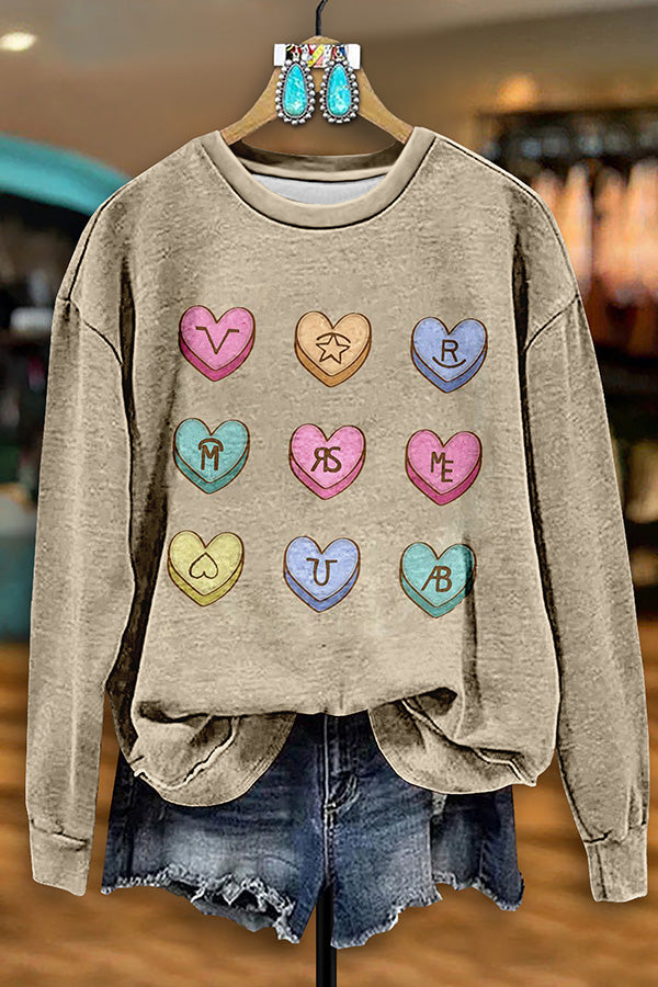 Retro Western Heart Print Sweatshirt