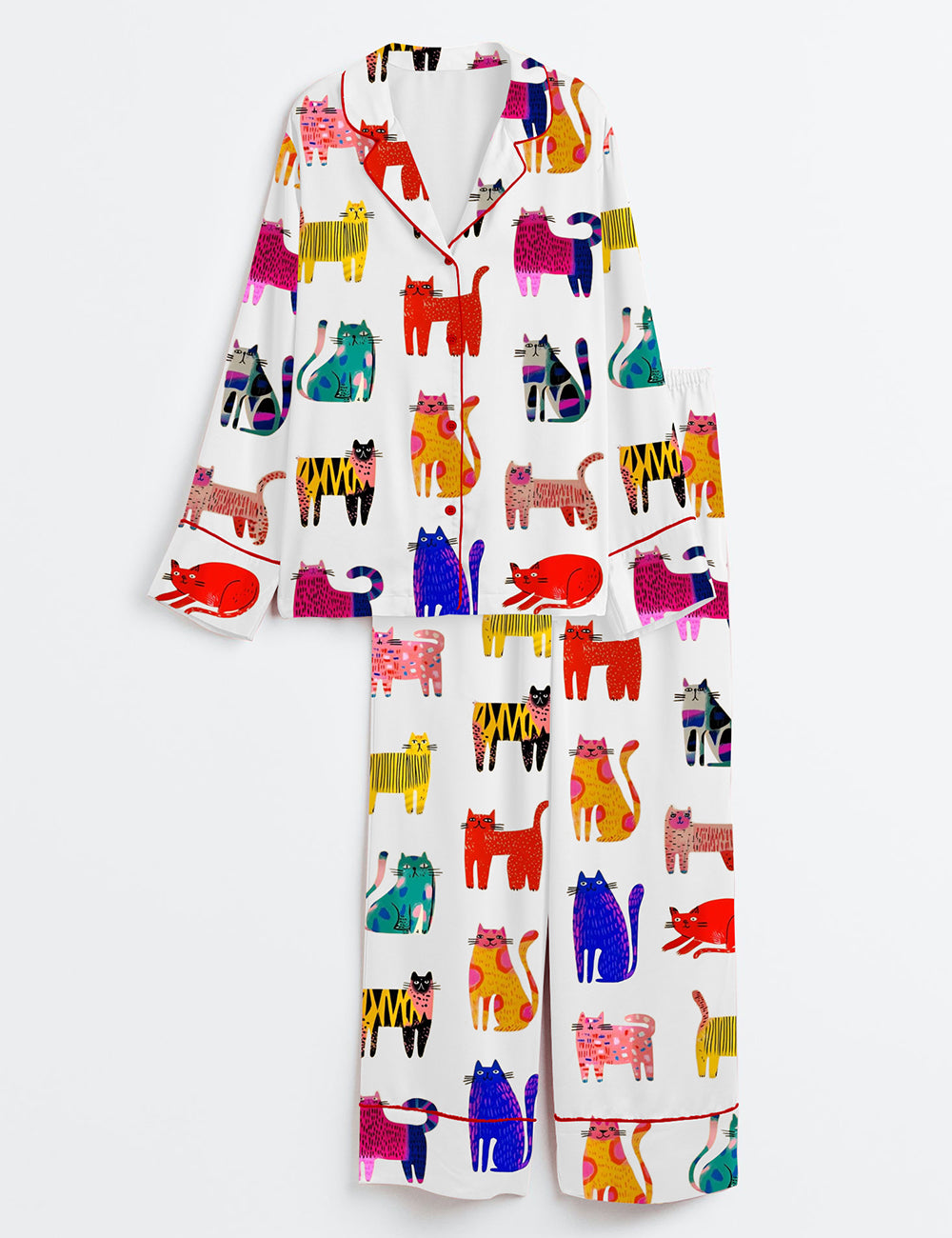 Colorful Cats Long Sleeve Satin Pajama Set