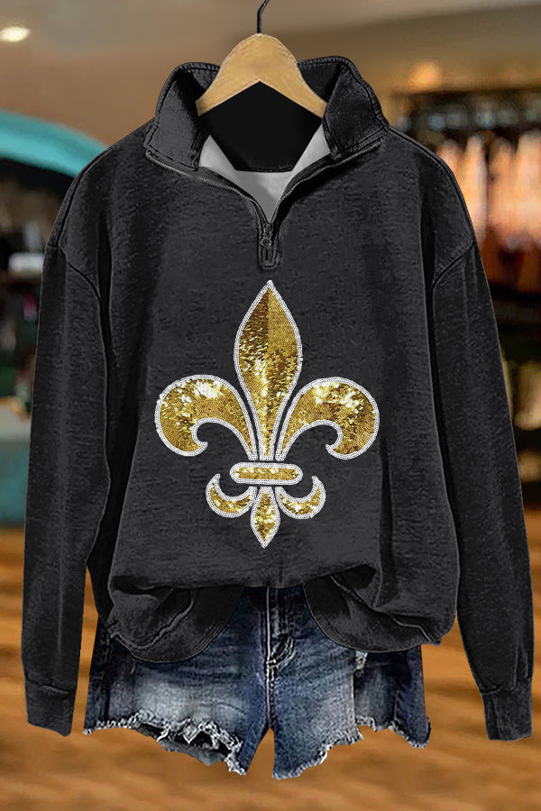 Shiny Mardi Gras Print Sweatshirt