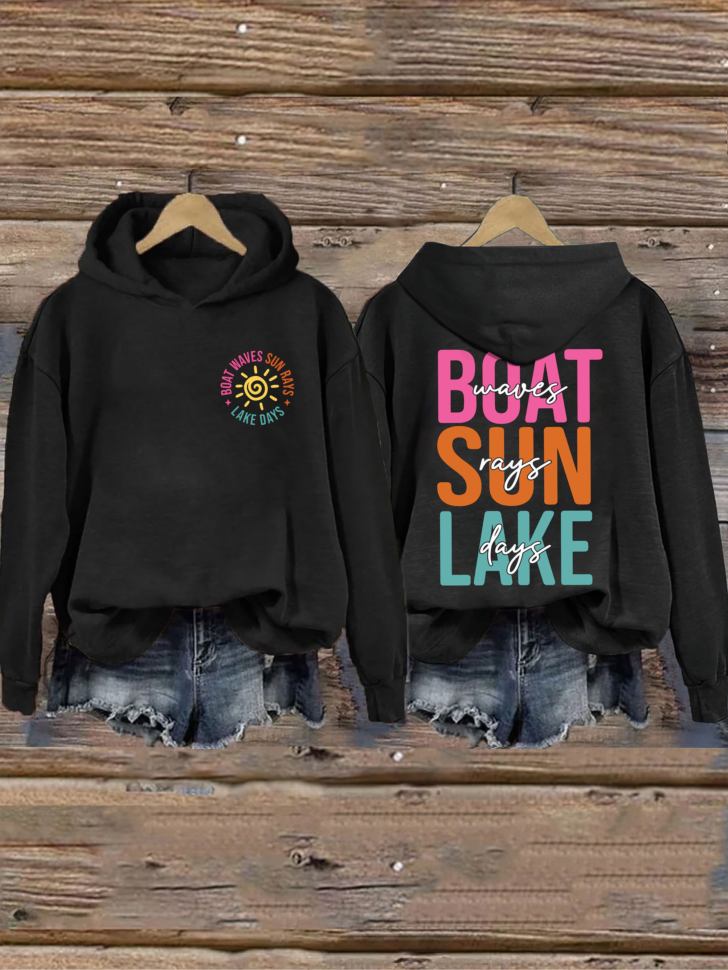Boat Waves Sun Rays Lake Days Hoodie
