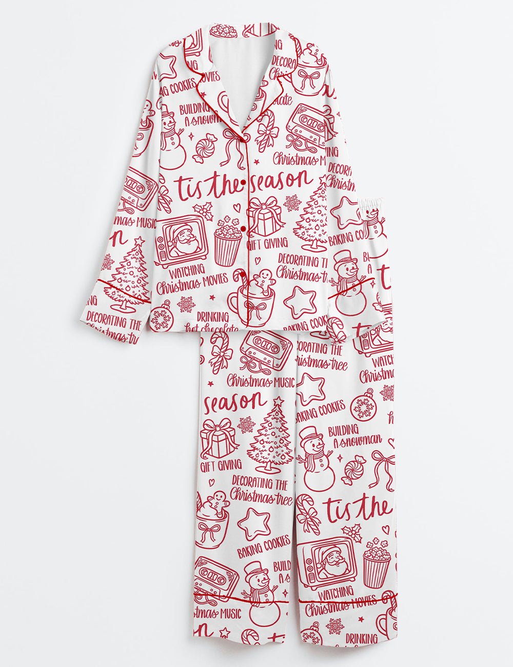 Christmas Doodle Coquette Xmas Tis The Season Long Sleeve Satin Pajama Set