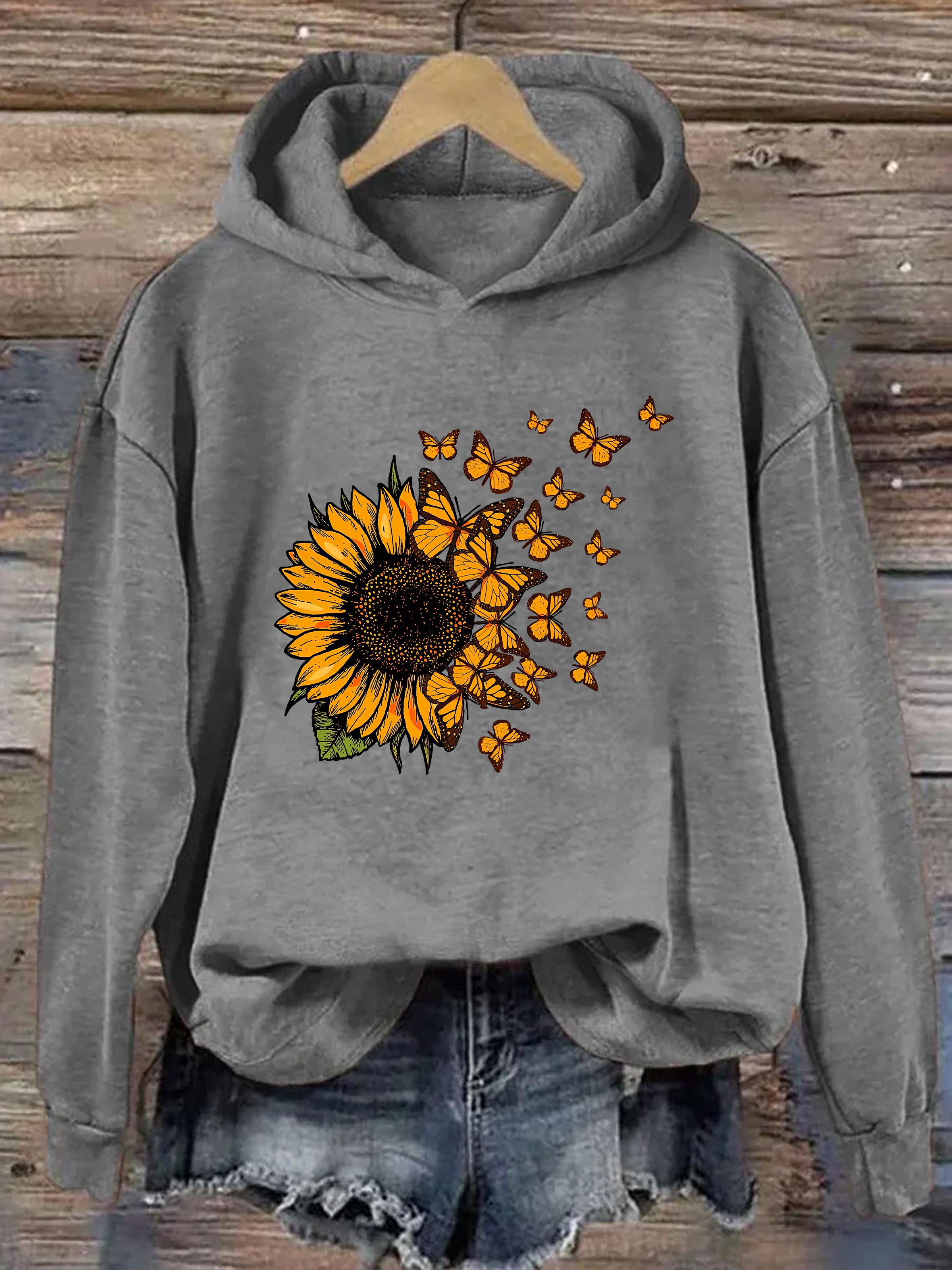 Beautiful Sunflower And Flying Butterflies Hoodie