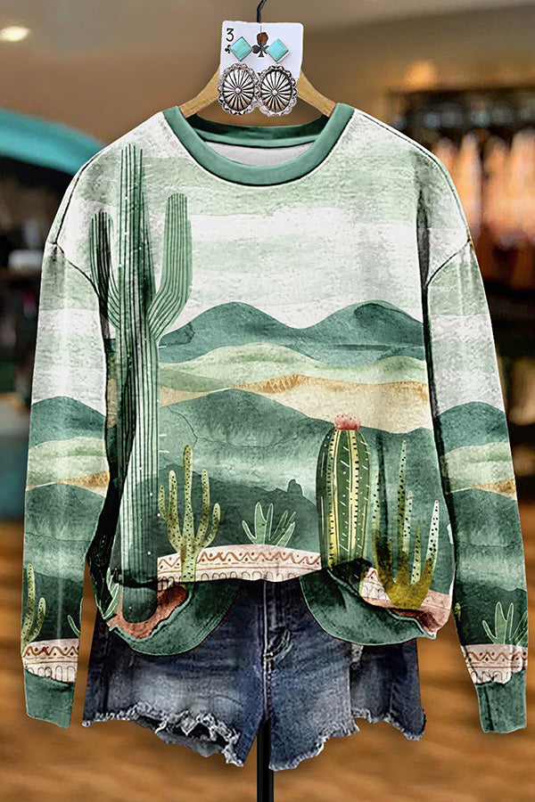 Vintage Western Cactus Print Sweatshirt