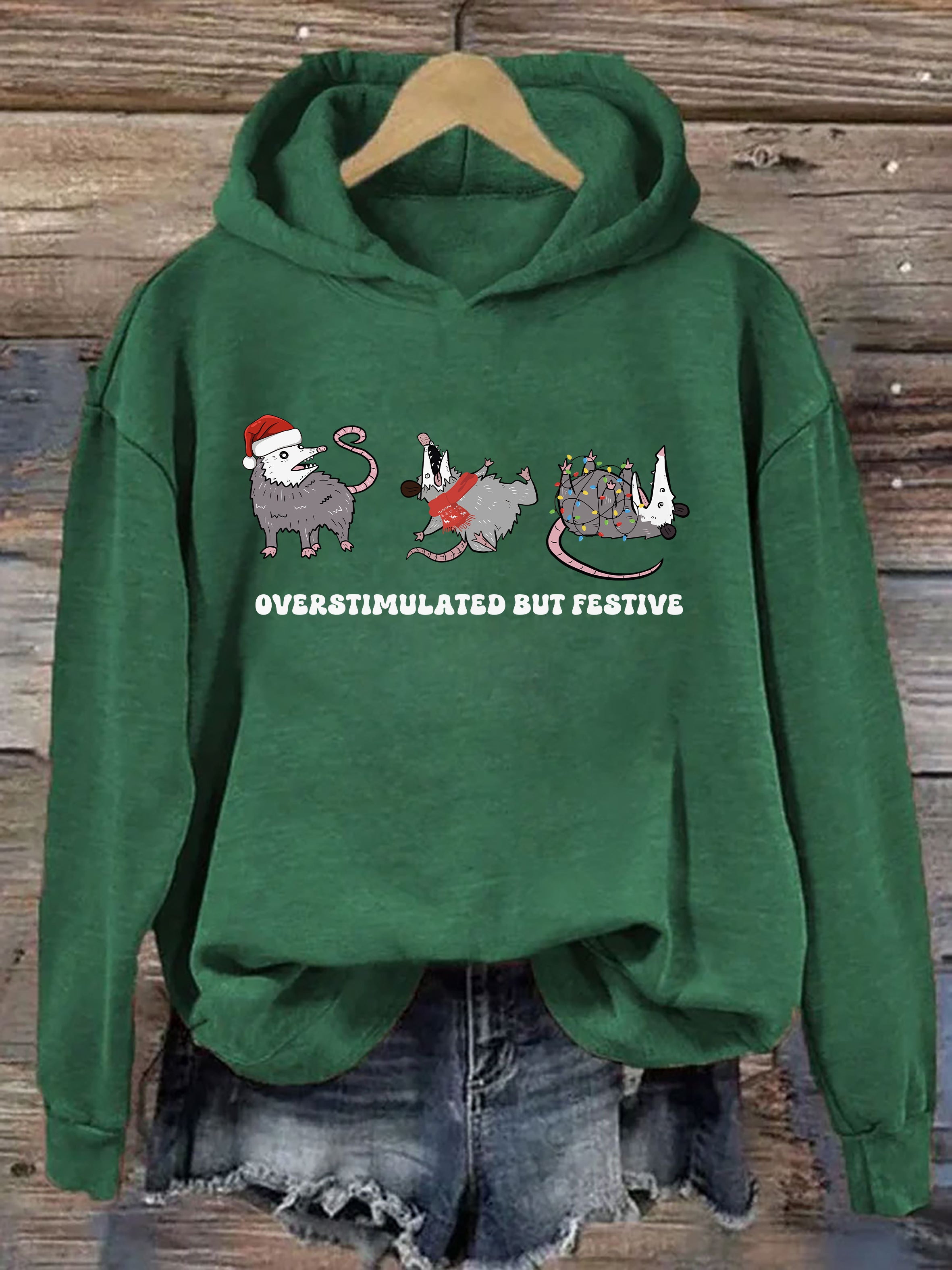 Overstimulated But Festive Possum Christmas Hoodie