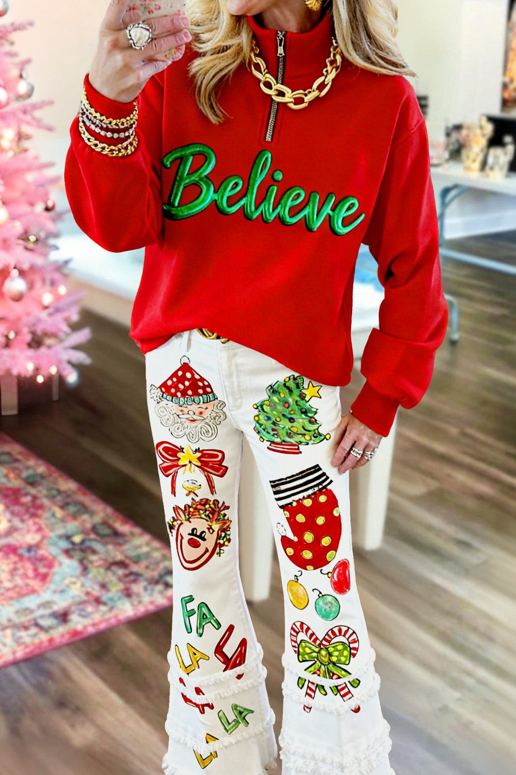 Christmas Believe Zip-Up Sweatshirt