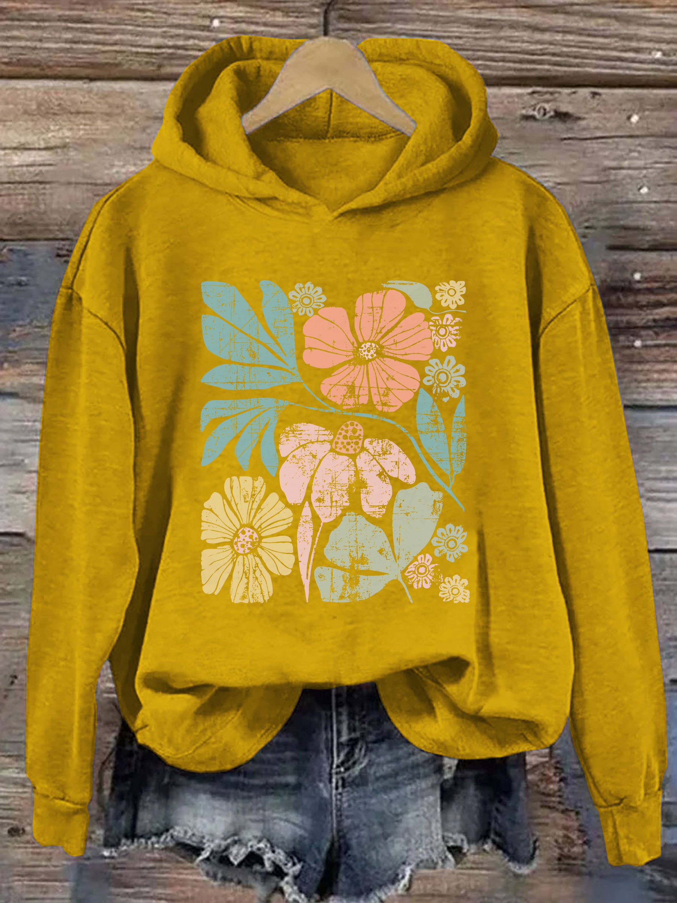 Large Colorful Distressed Flowers Hoodie