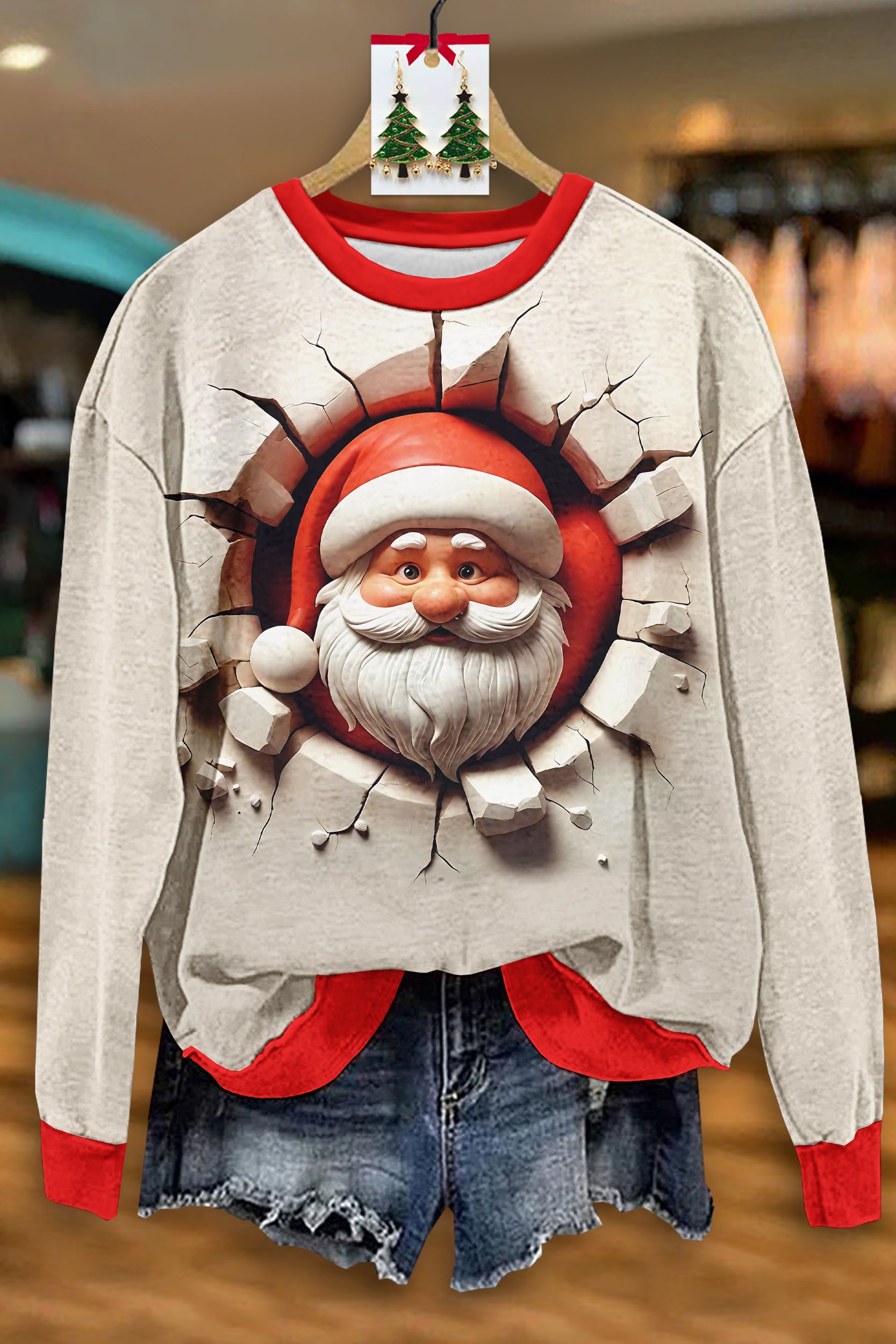 Christmas Ugly Santa Claus Print Sweatshirt