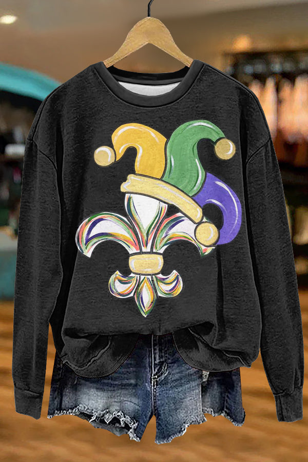 Cute Mardi Gras Print Sweatshirt