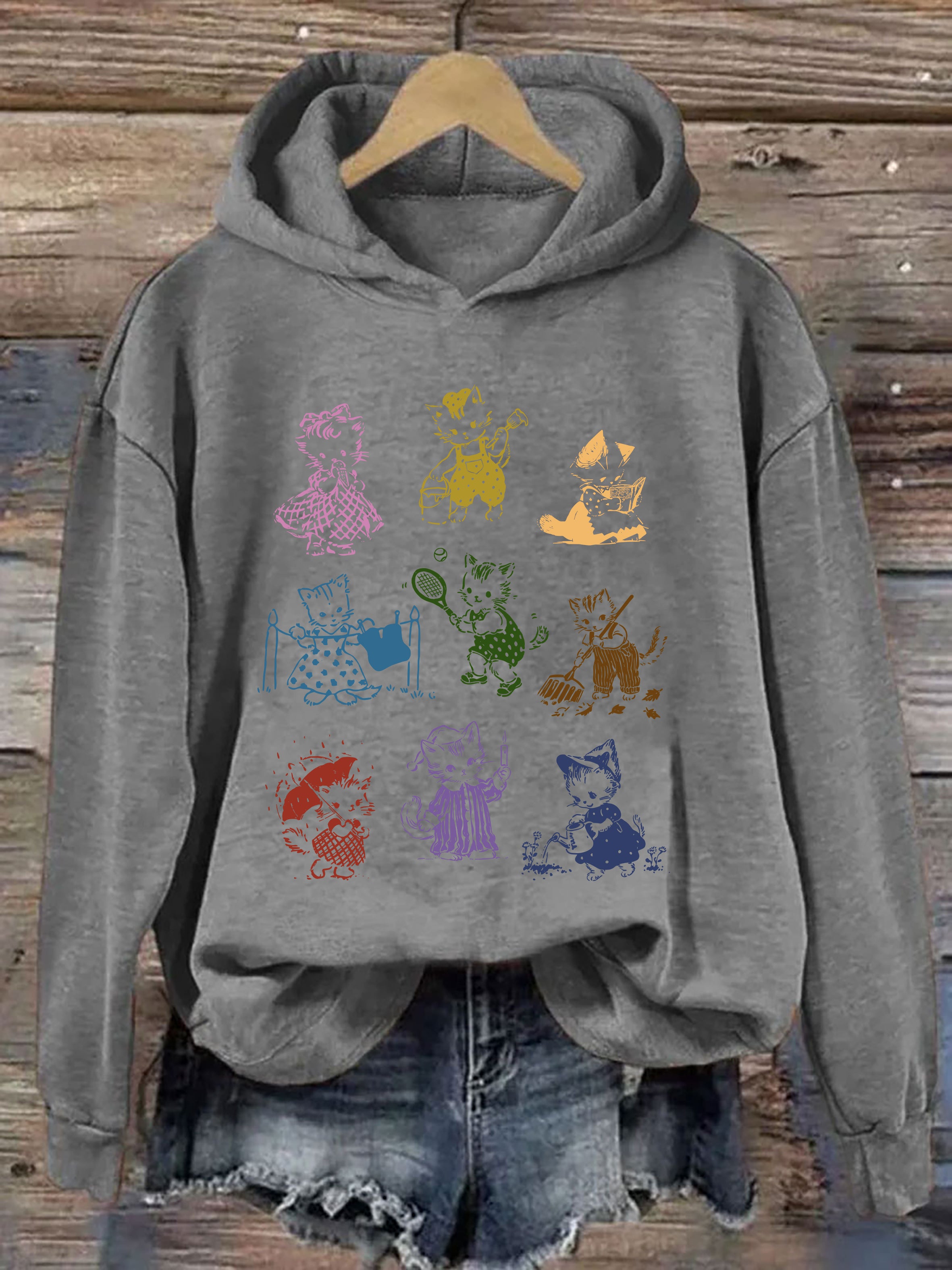 Cat 90s Tattoo Vintage Hoodie