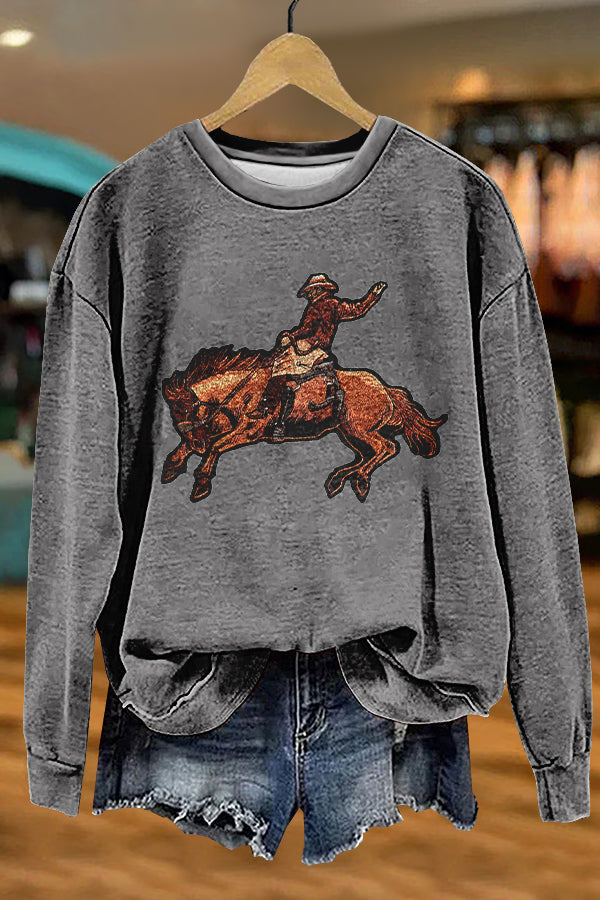 Retro Western Cowboy Print Sweatshirt