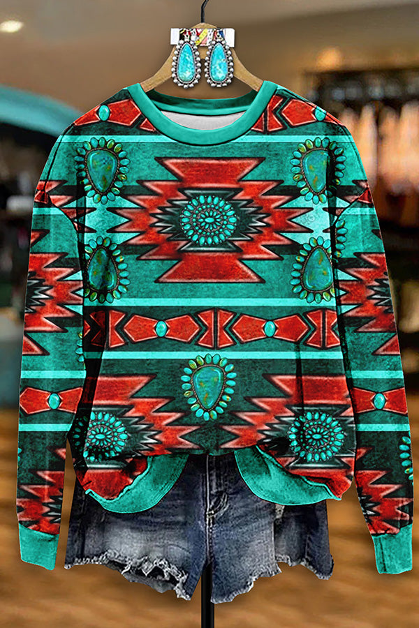 Retro Western Aztec Print Sweatshirt