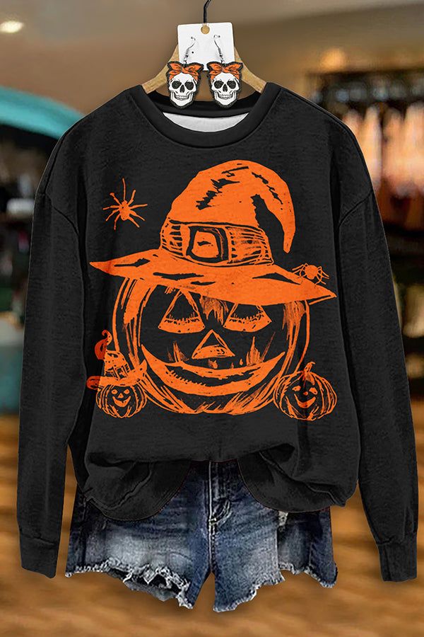 Halloween Pumpkin Print Sweatshirt