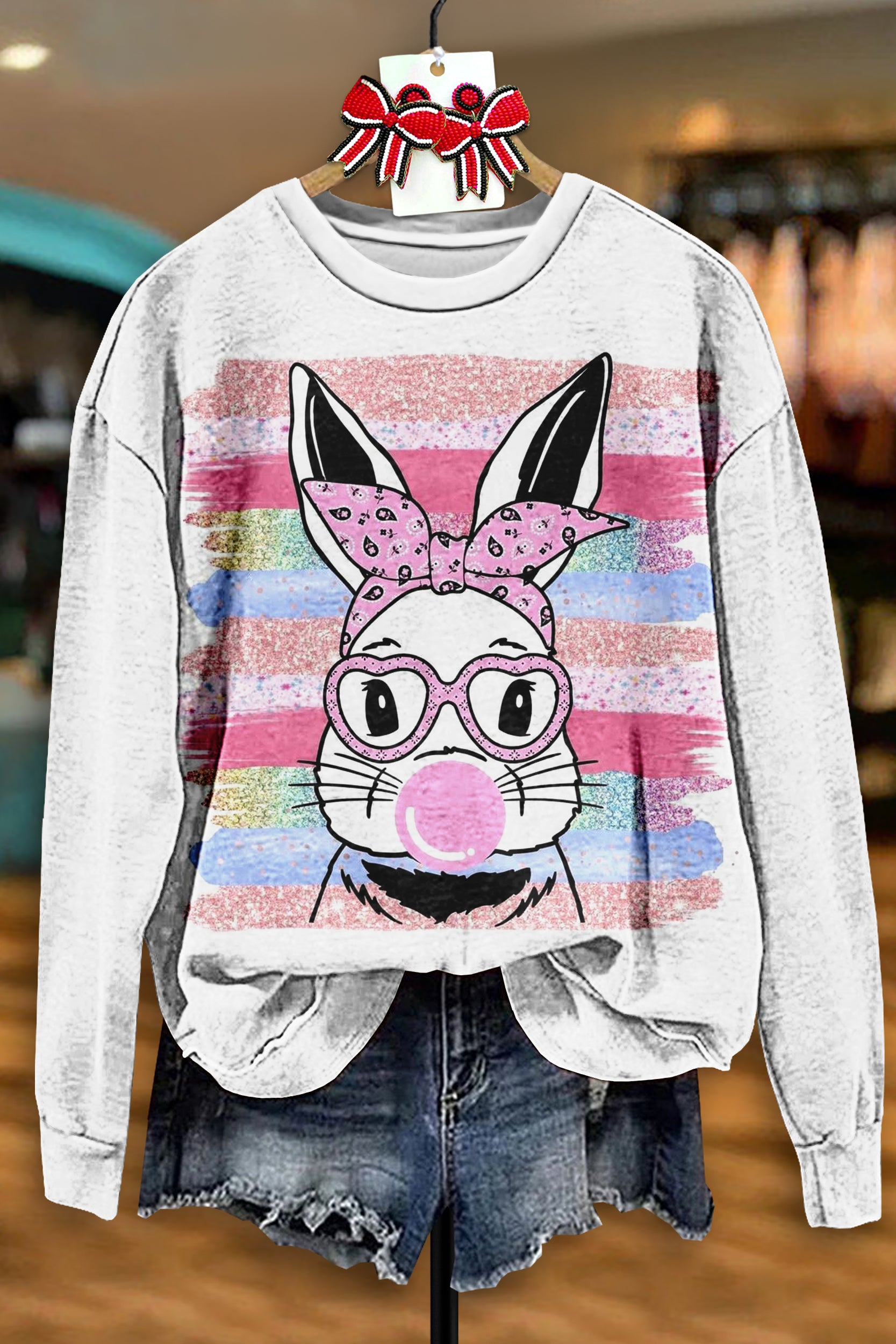 Vintage Easter Bunny Print Sweatshirt