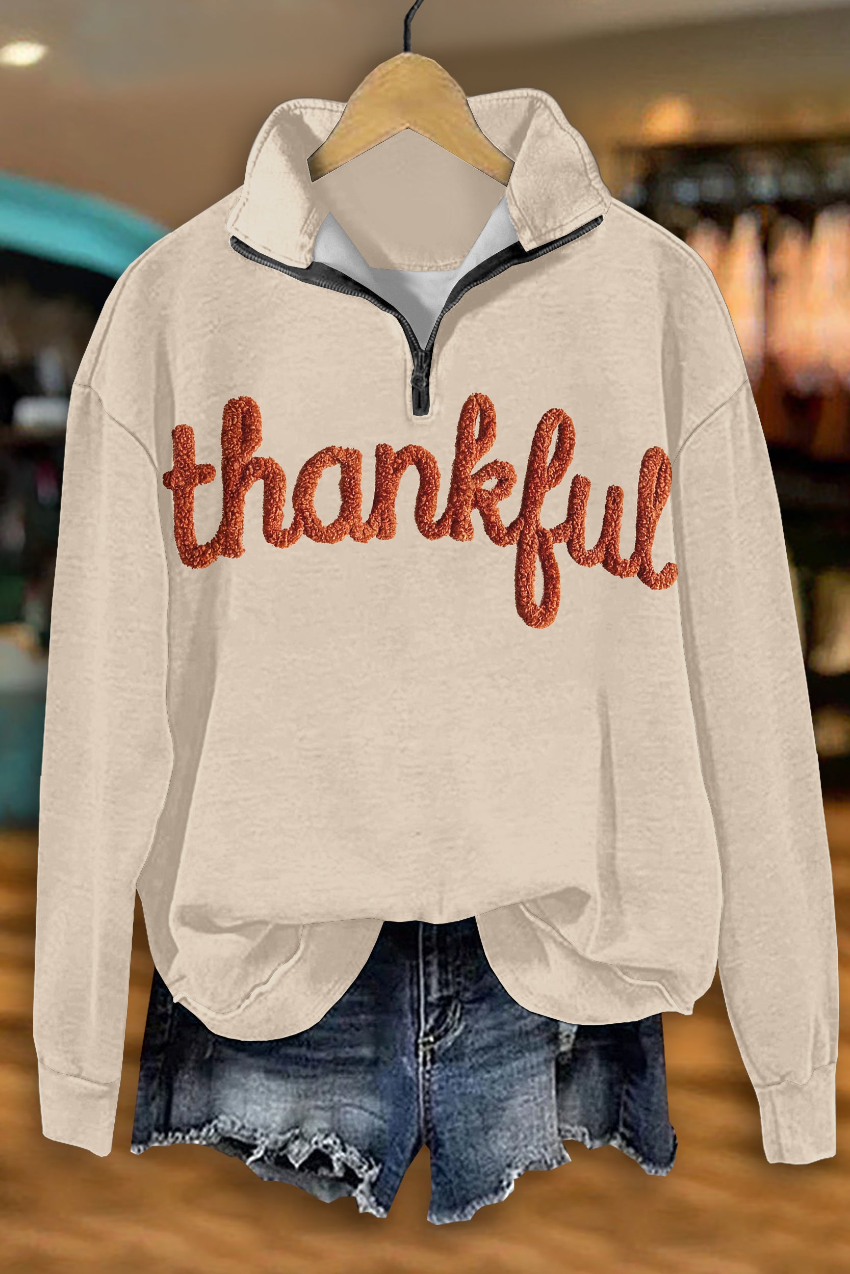 Classic Thanksgiving Day Print Zip-Up Sweatshirt