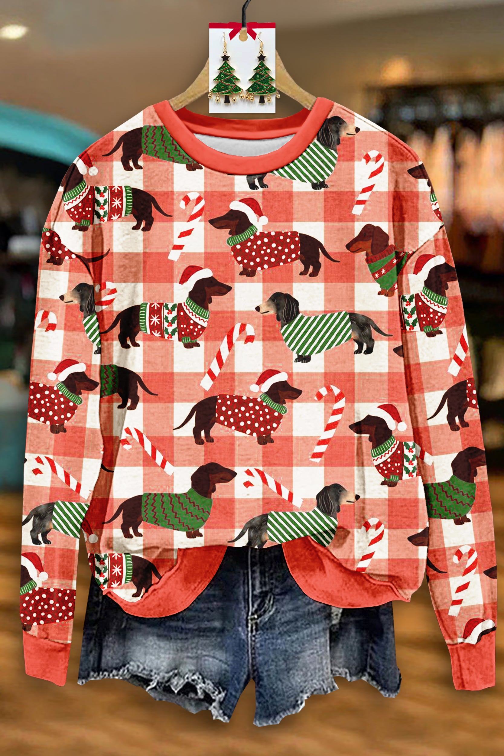 Christmas Dachshund Plaid Sweatshirt
