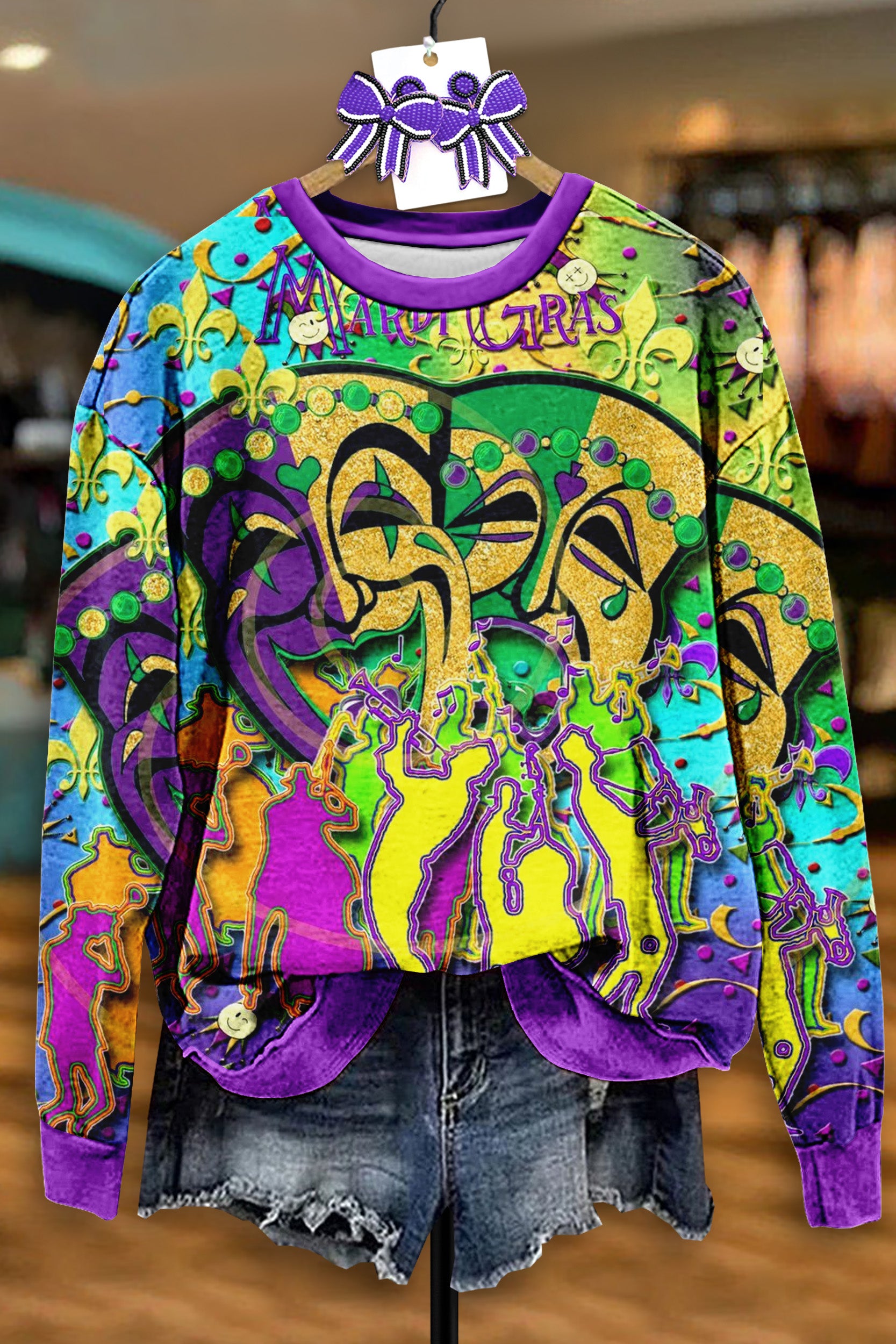 Vintage Mardi Gras Print Sweatshirt