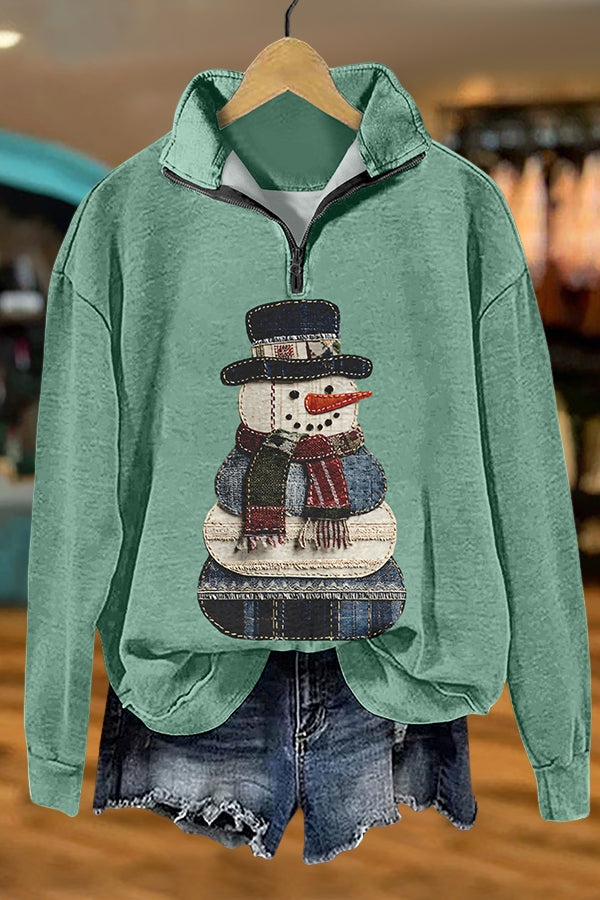 Christmas Cute Retro Snowman Zipper Sweatshirt