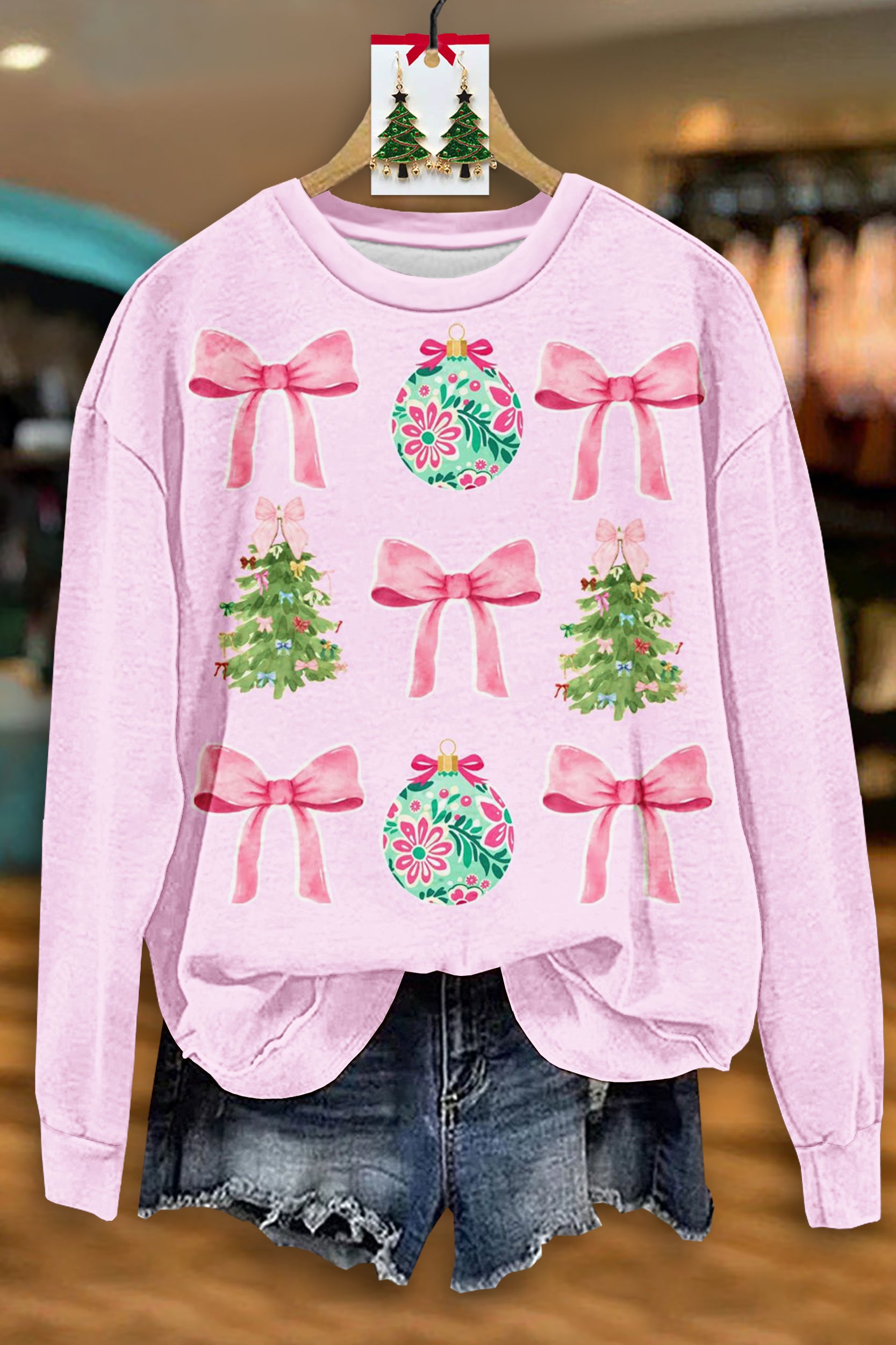 Sweet Christmas Tree Bow Sweatshirt