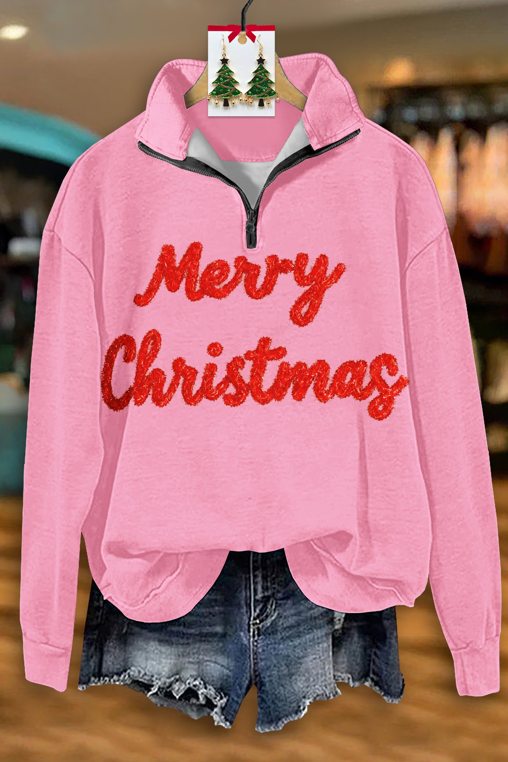 Classic Merry Christmas Zip-Up Sweatshirt