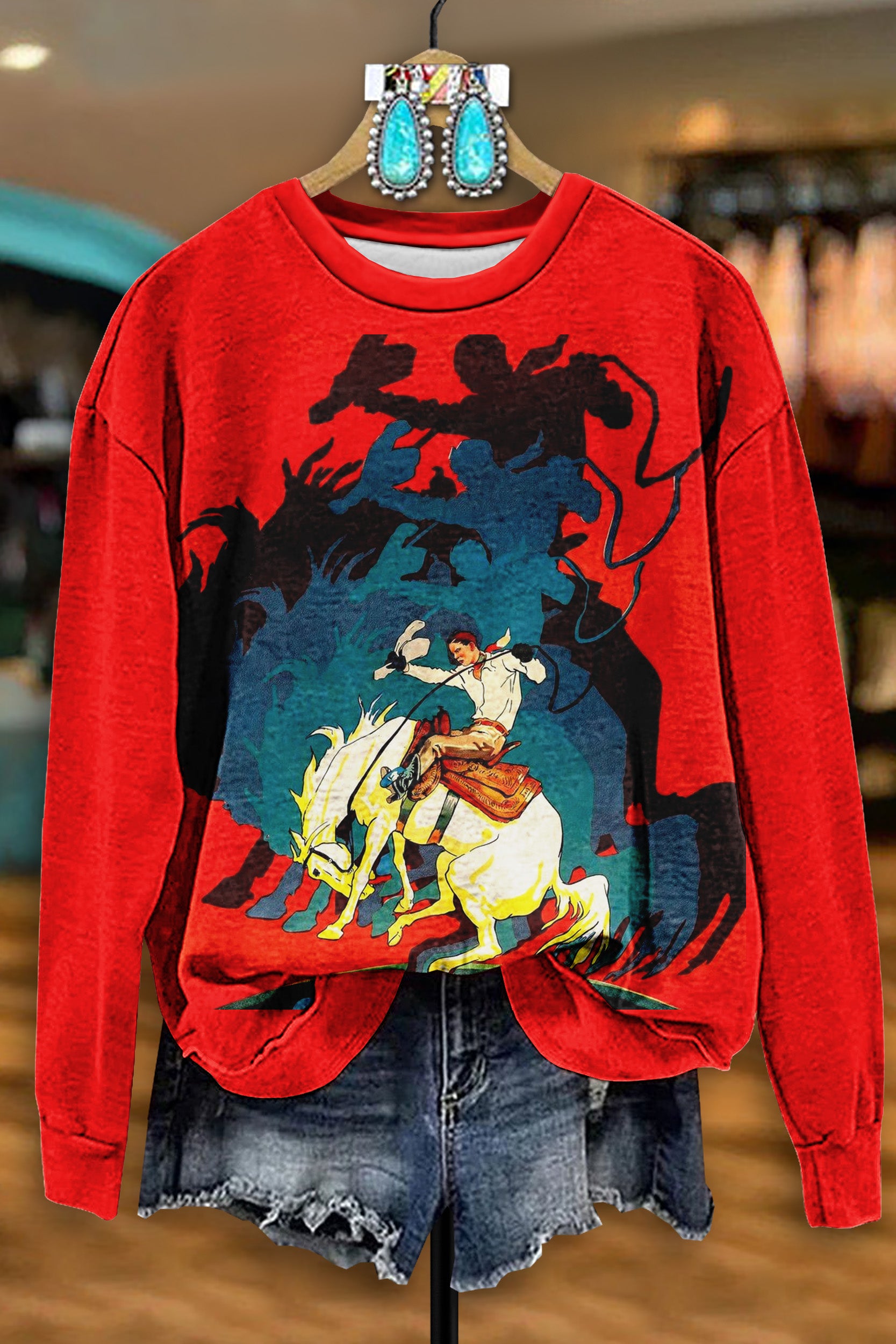 Vintage Western Rodeo Print Sweatshirt