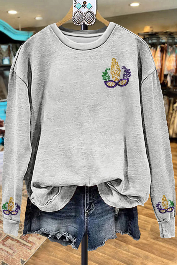 Classic Contrast Color Mardi Gras Embroidered Sweatshirt