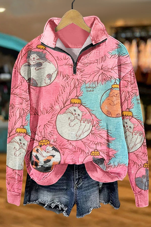 Christmas Soft Cat Zipper Sweatshirt