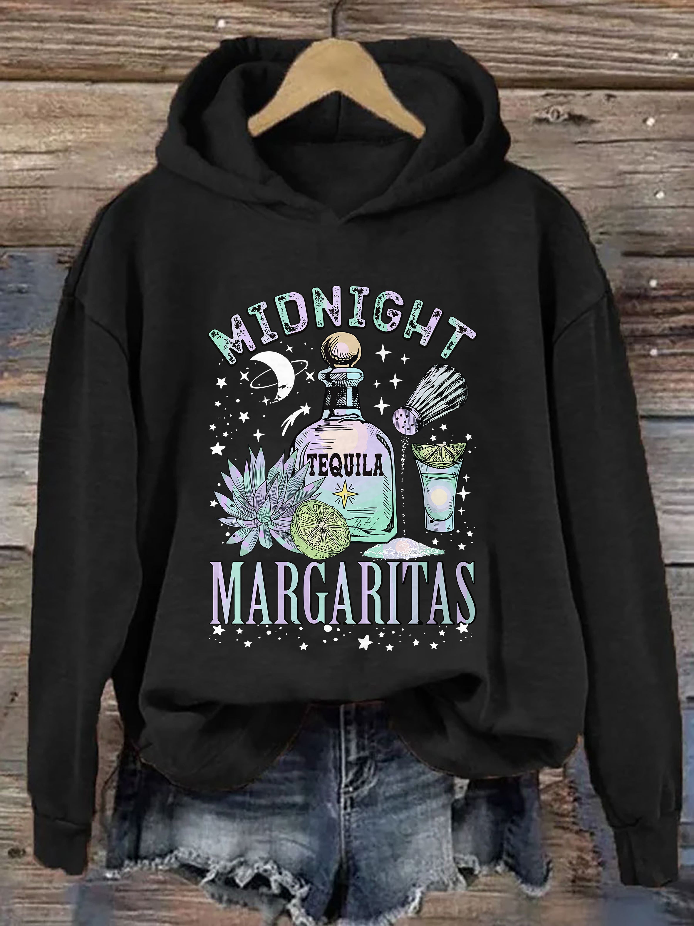Midnight Margaritas Tequila Bottle Lime Succulent Hoodie