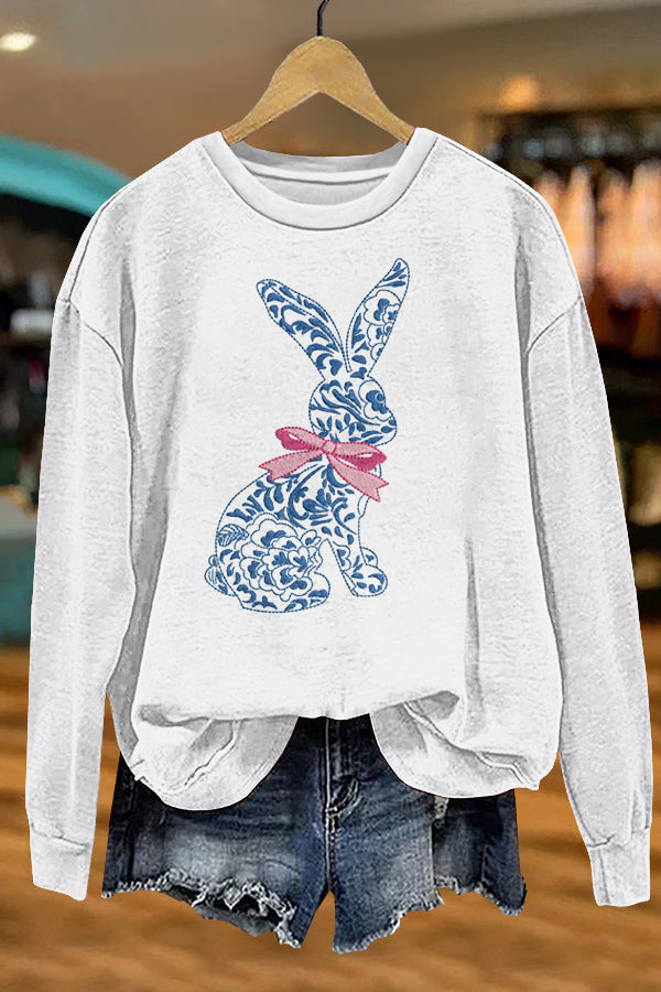 Cute Easter Bunny Embroidery Sweatshirt