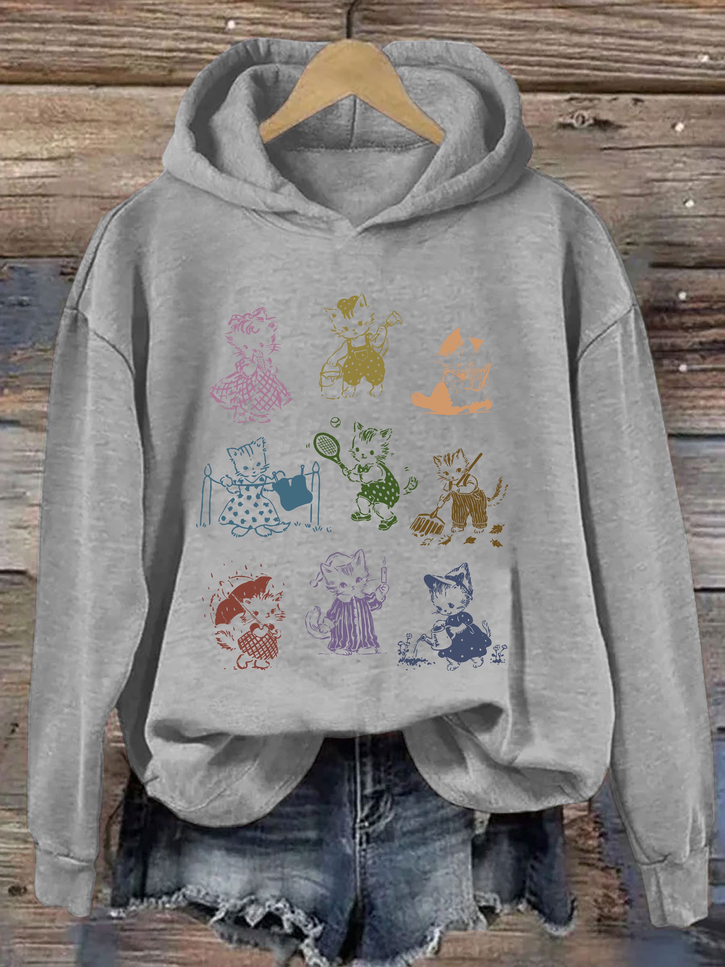 Cat 90s Tattoo Vintage Hoodie