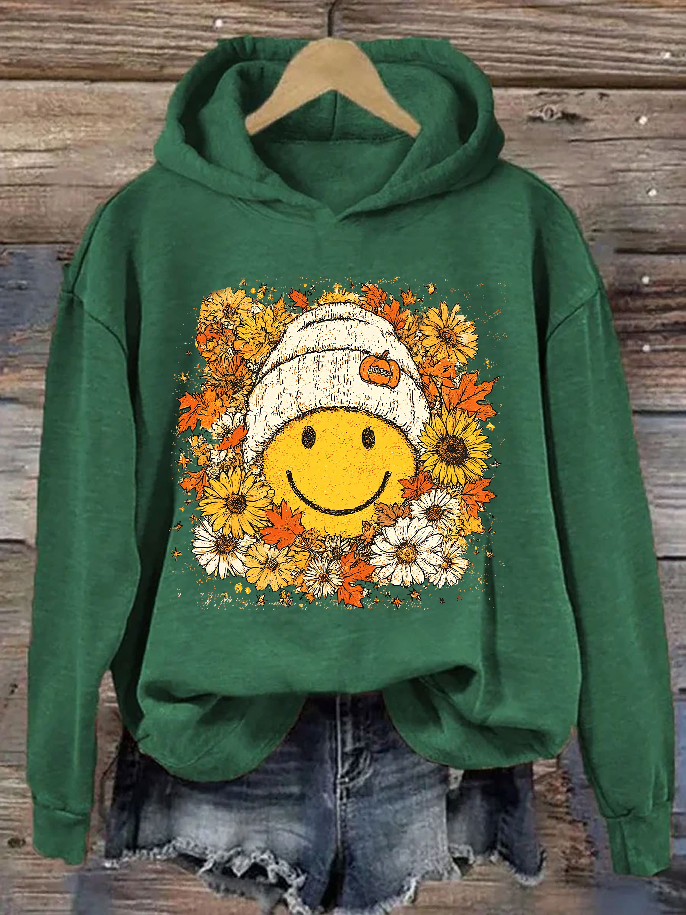 Floral Fall Smiley Face Hoodie
