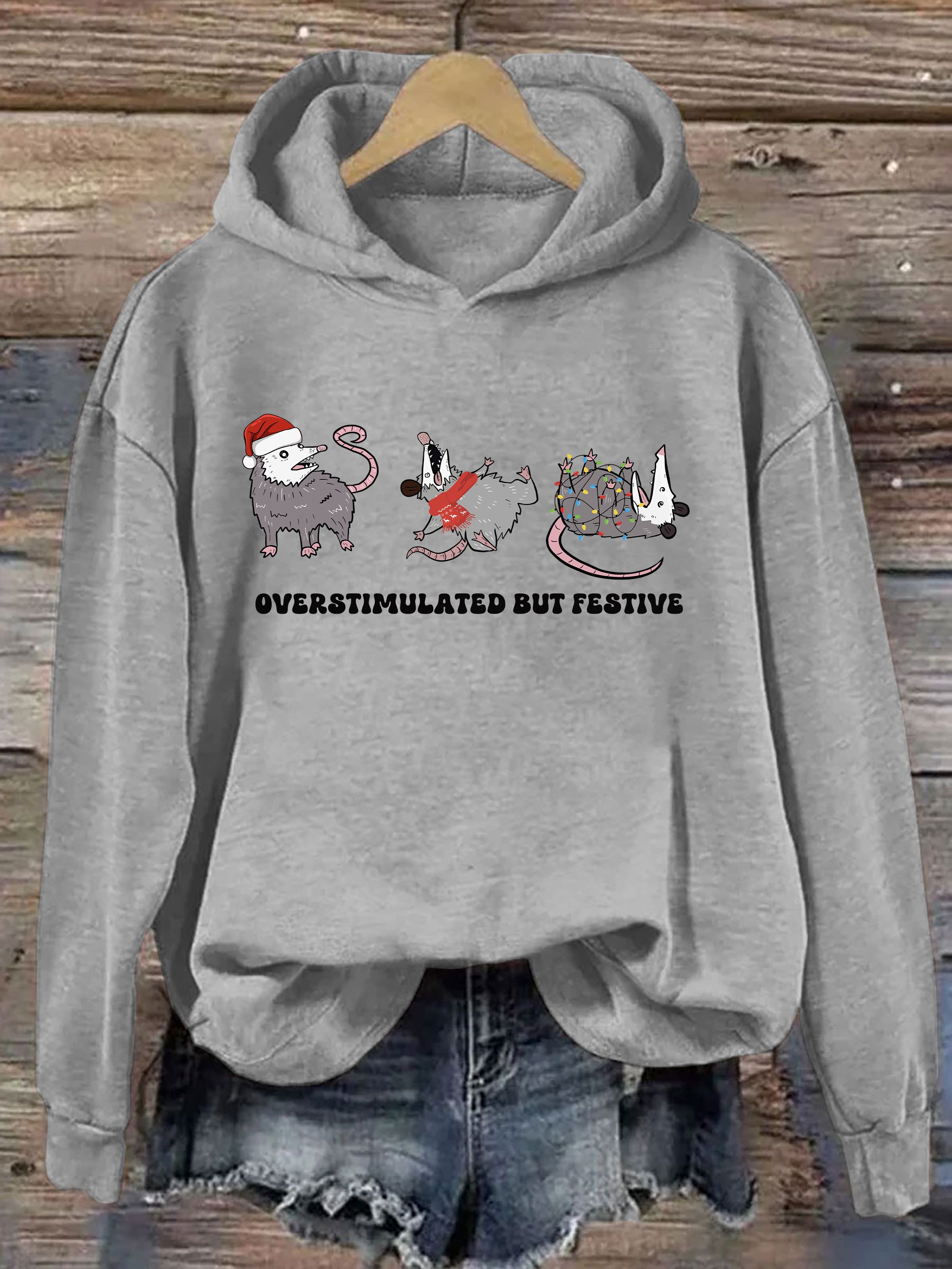 Overstimulated But Festive Possum Christmas Hoodie