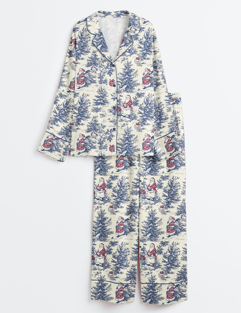 Vintage Christmas Winter Holiday Snowman Lovers Long Sleeve Satin Pajama Set