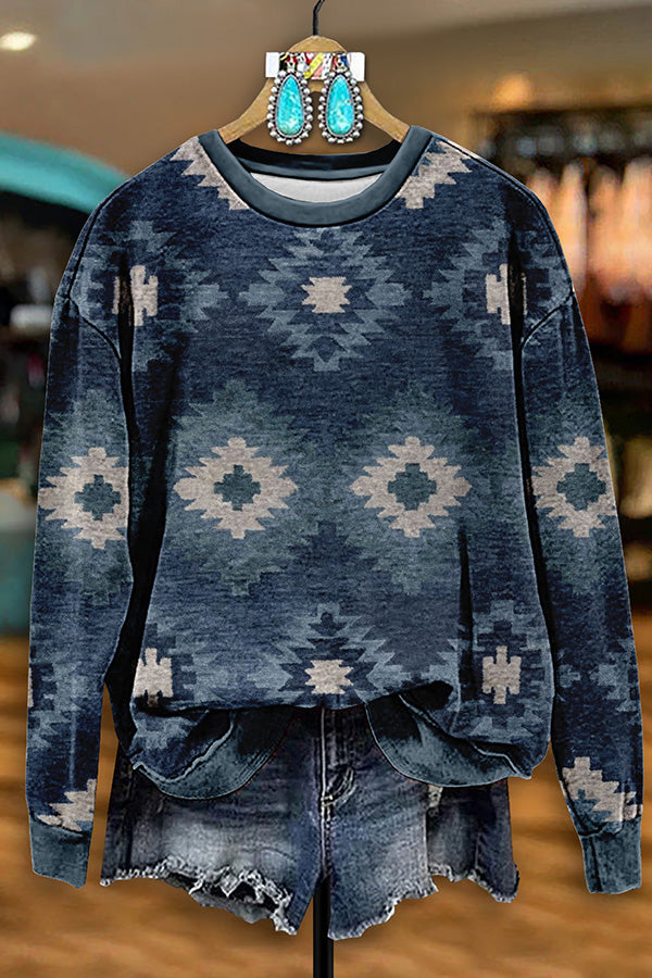 Retro Western Aztec Print Sweatshirt