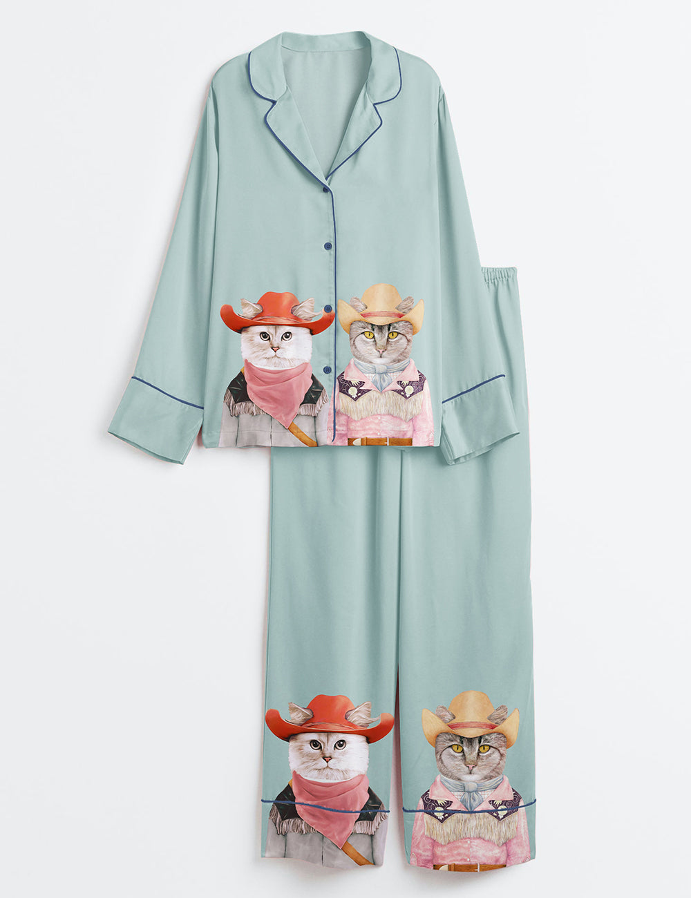 Cowboy Cats Funky Western Long Sleeve Satin Pajama Set