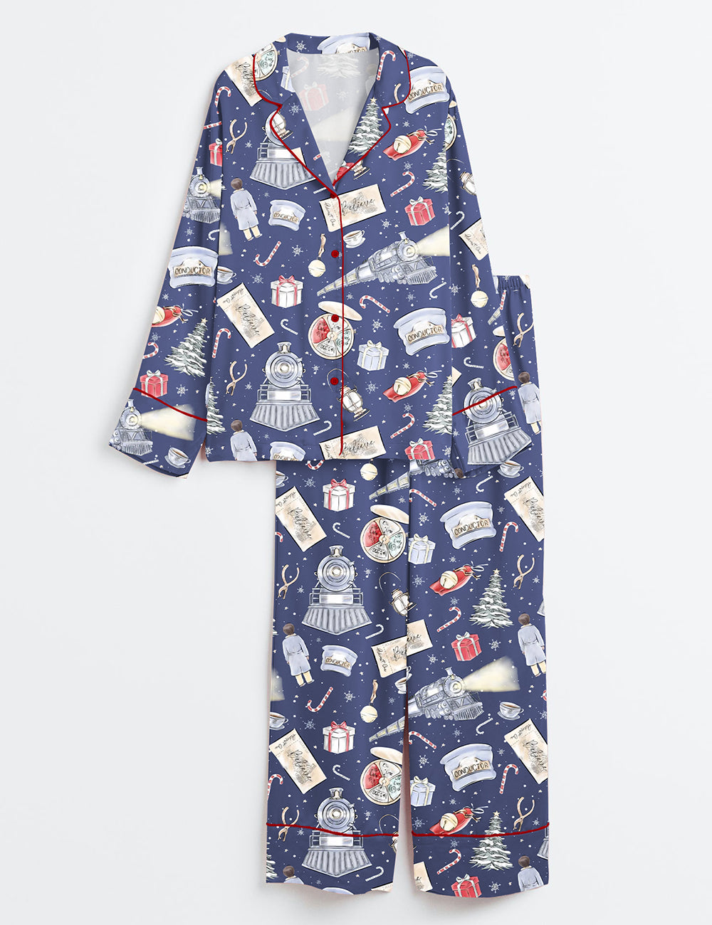Express Christmas Train Long Sleeve Satin Pajama Set