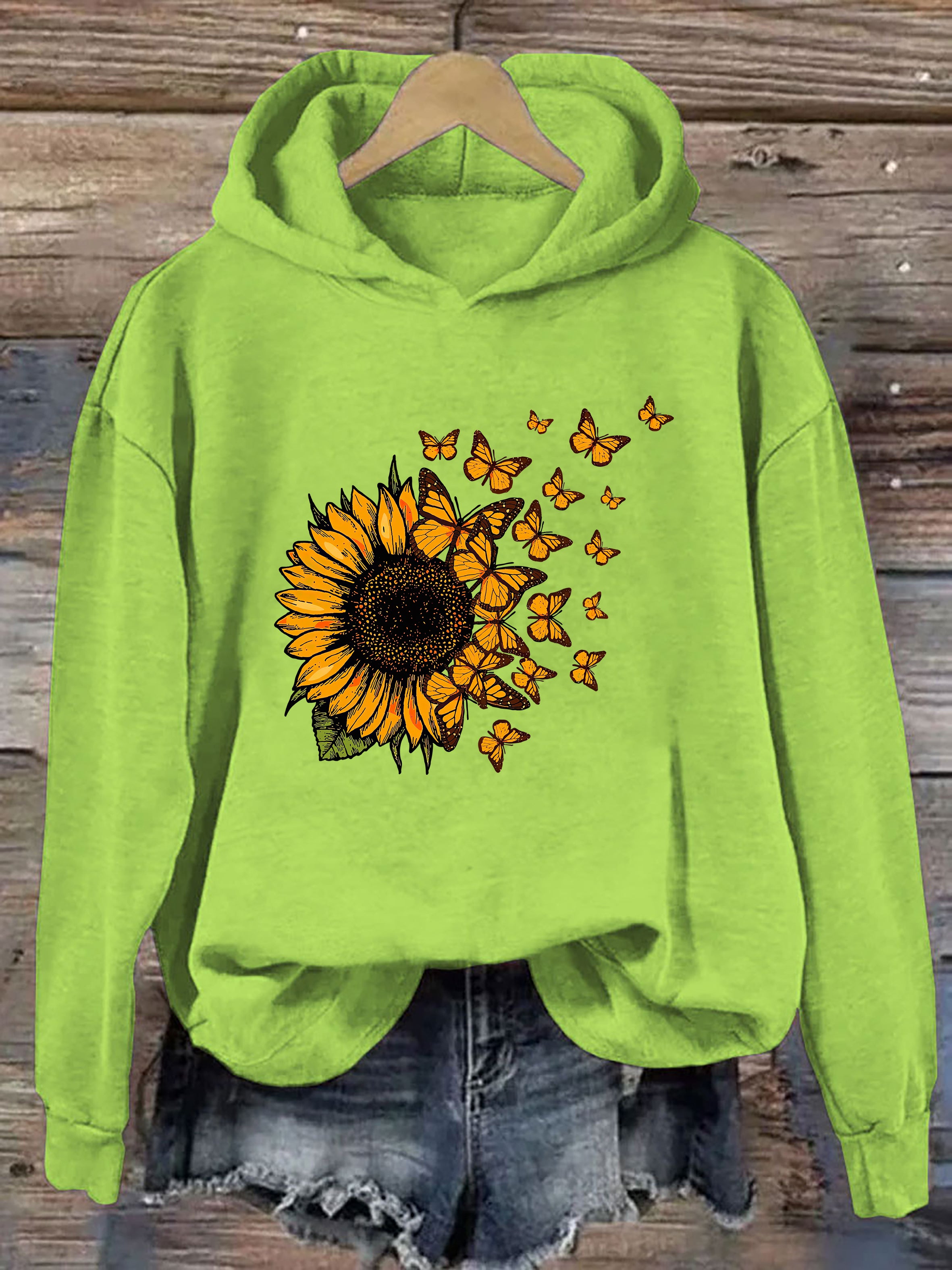 Beautiful Sunflower And Flying Butterflies Hoodie