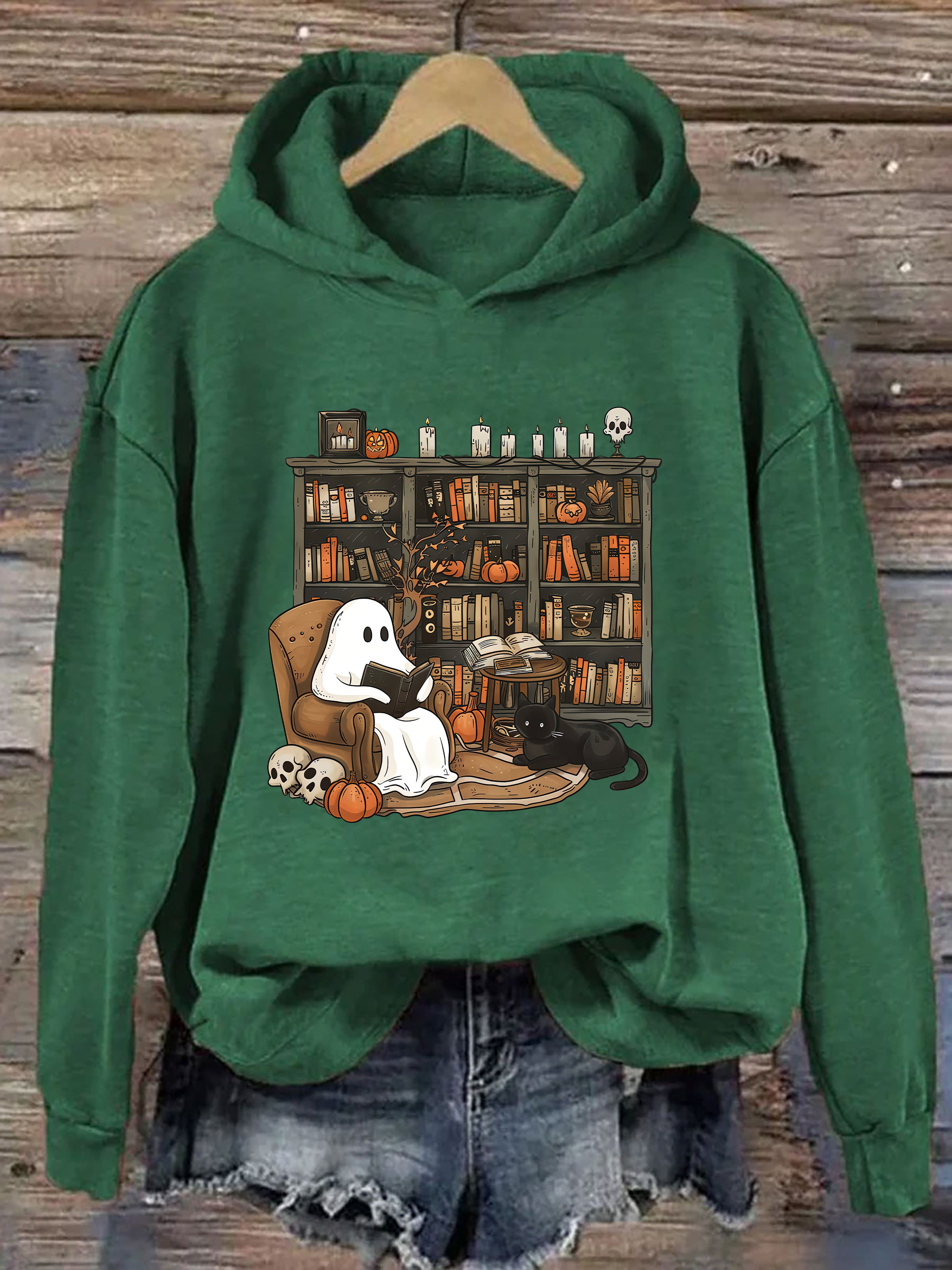 Retro Ghost Reading Books Hoodie