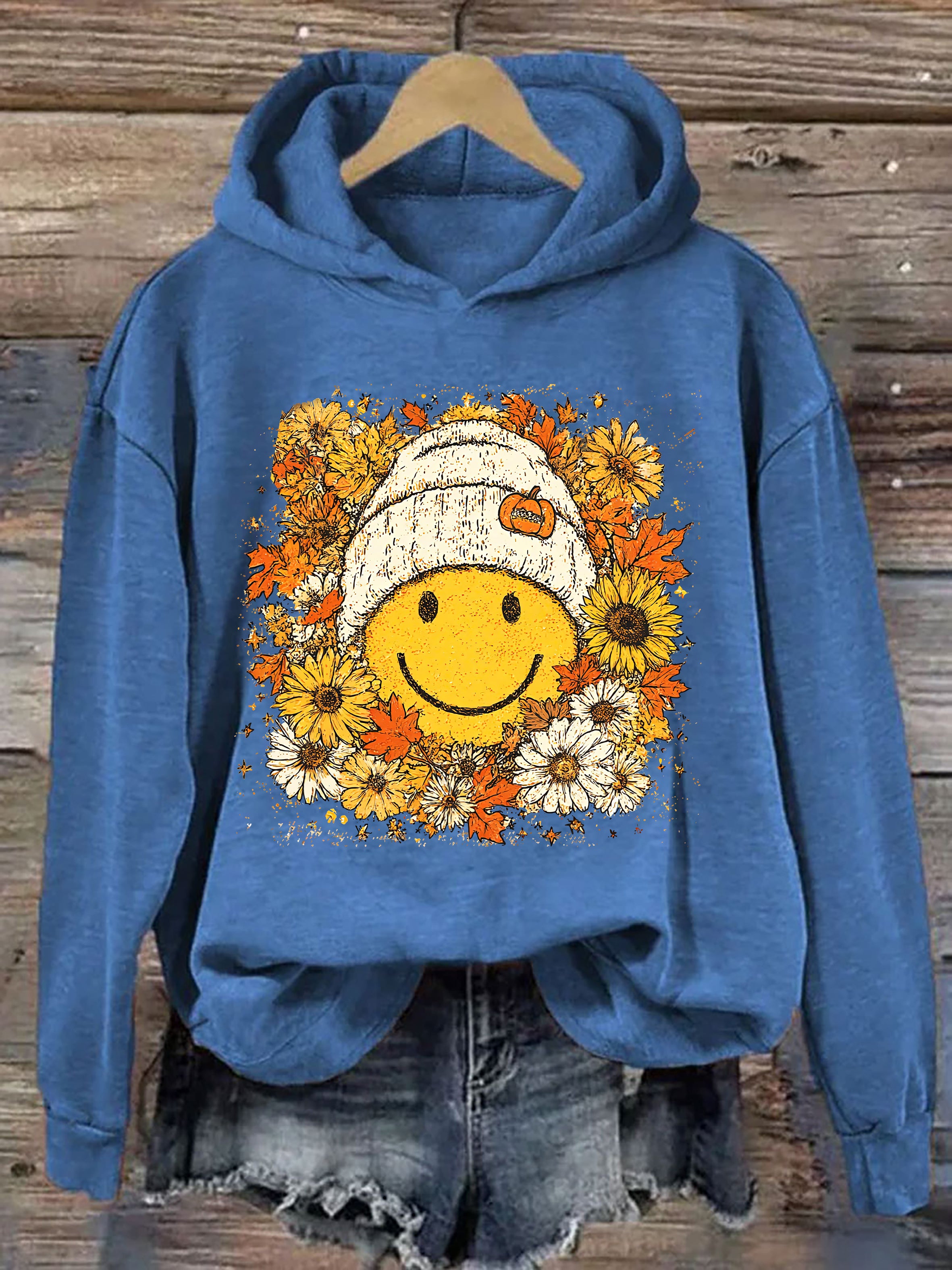 Floral Fall Smiley Face Hoodie