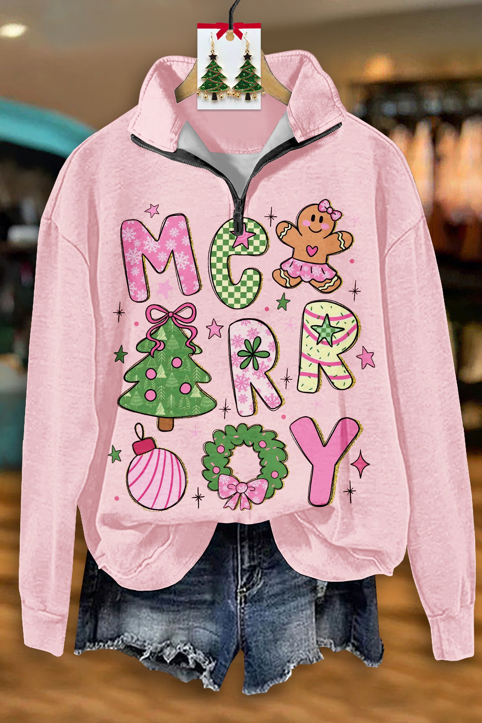 Cute Christmas Zipper Sweatshirt