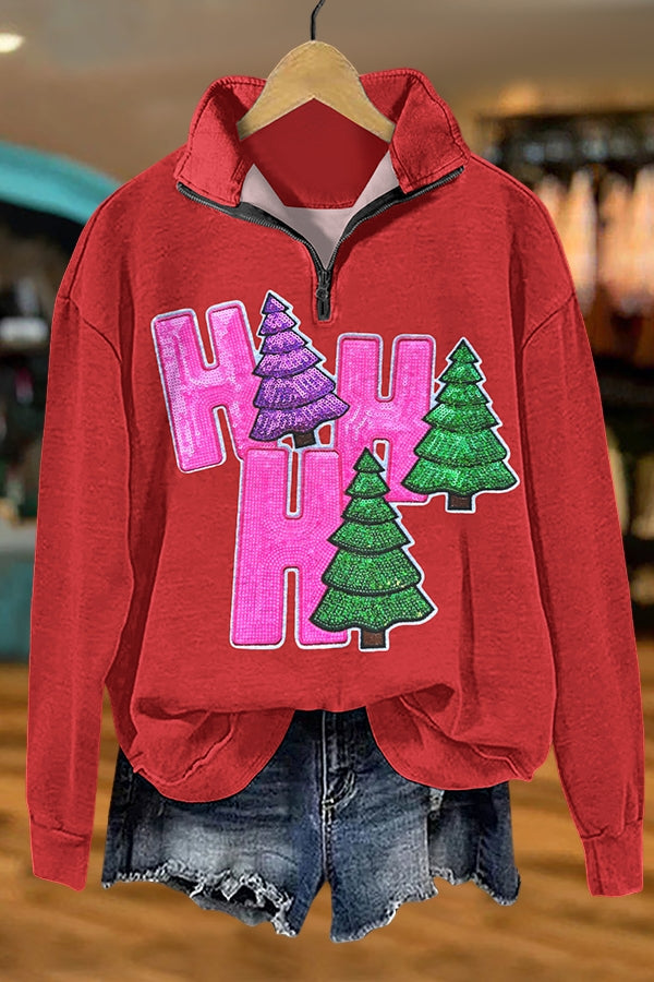 Christmas Tree Ho Ho Ho Zip-Up Sweatshirt