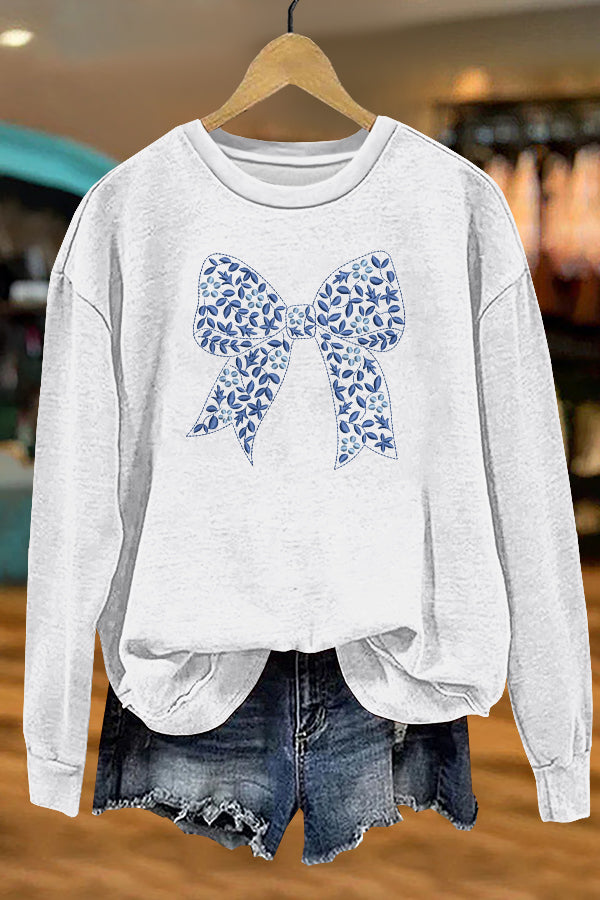 Cute Bow Embroidery Sweatshirt